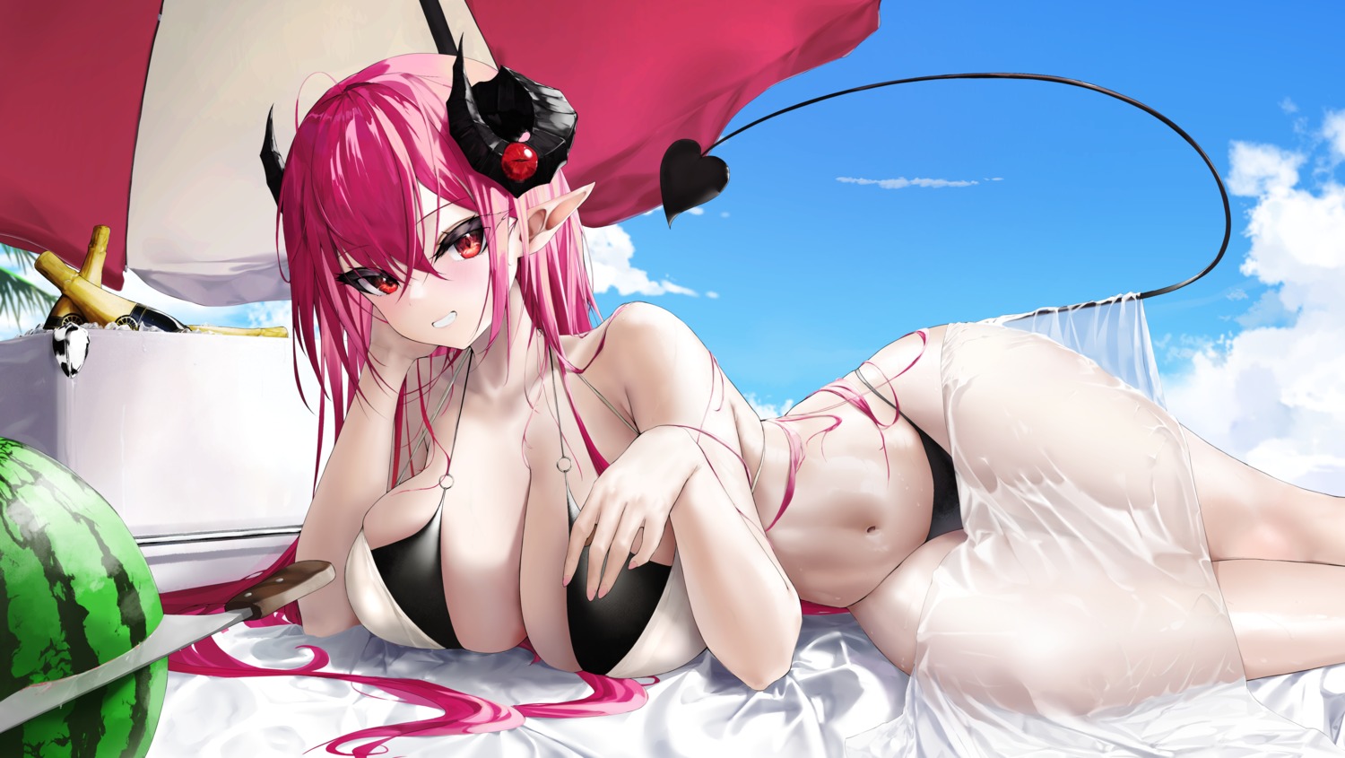 bikini devil dryra1n horns pointy_ears see_through swimsuits tail wet