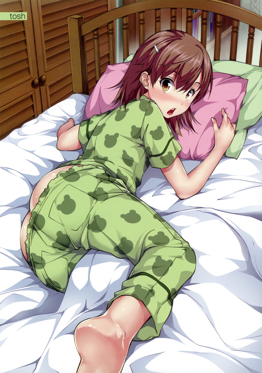 ass misaka_mikoto nopan pajama to_aru_kagaku_no_railgun to_aru_majutsu_no_index tosh