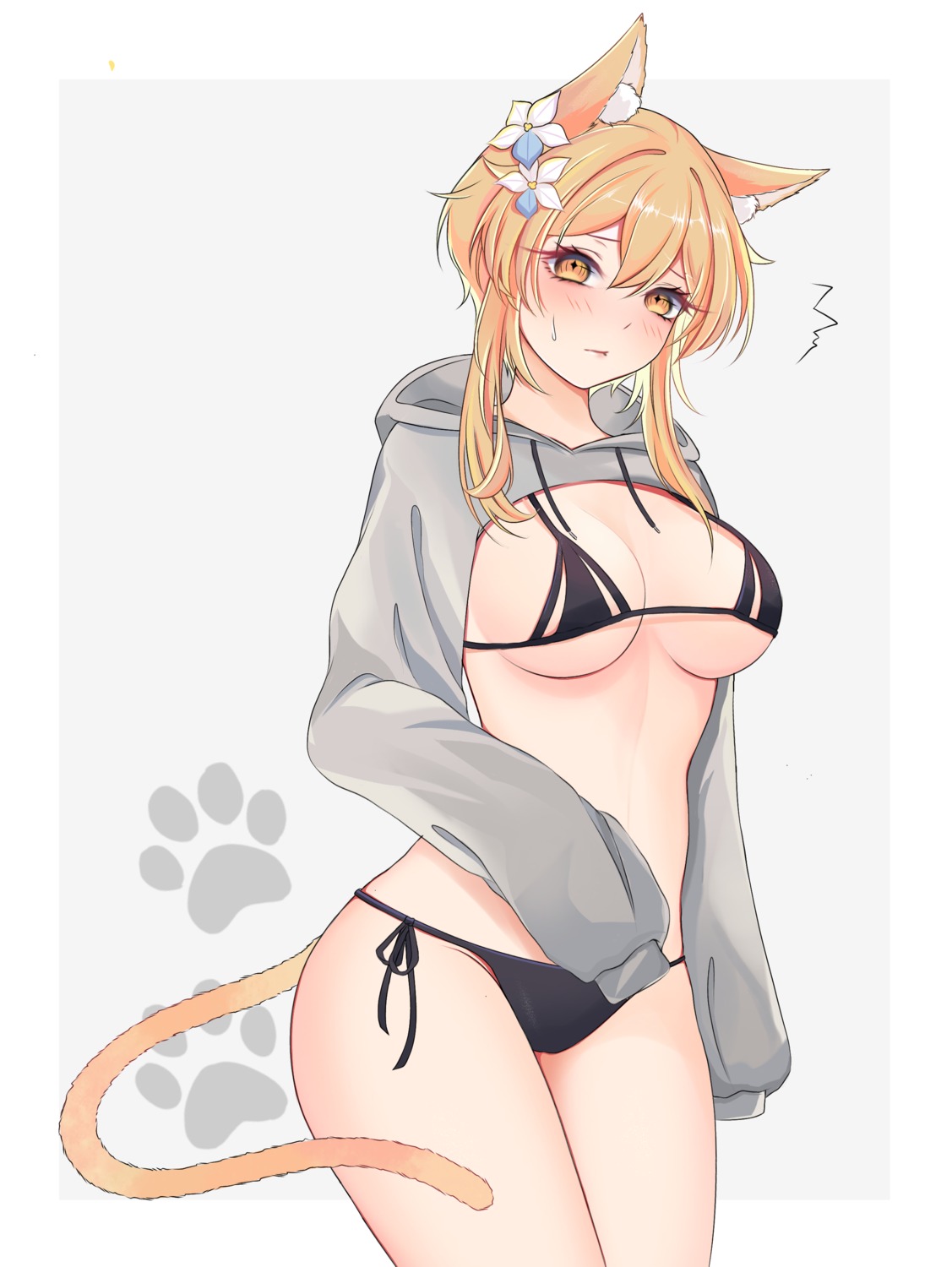 animal_ears bikini genshin_impact lumine nekomimi swimsuits tail unosaki