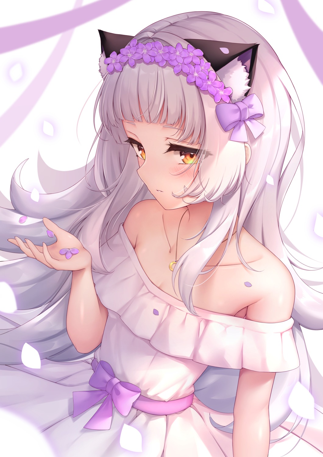 animal_ears arata_(xin) cleavage dress hololive murasaki_shion nekomimi no_bra