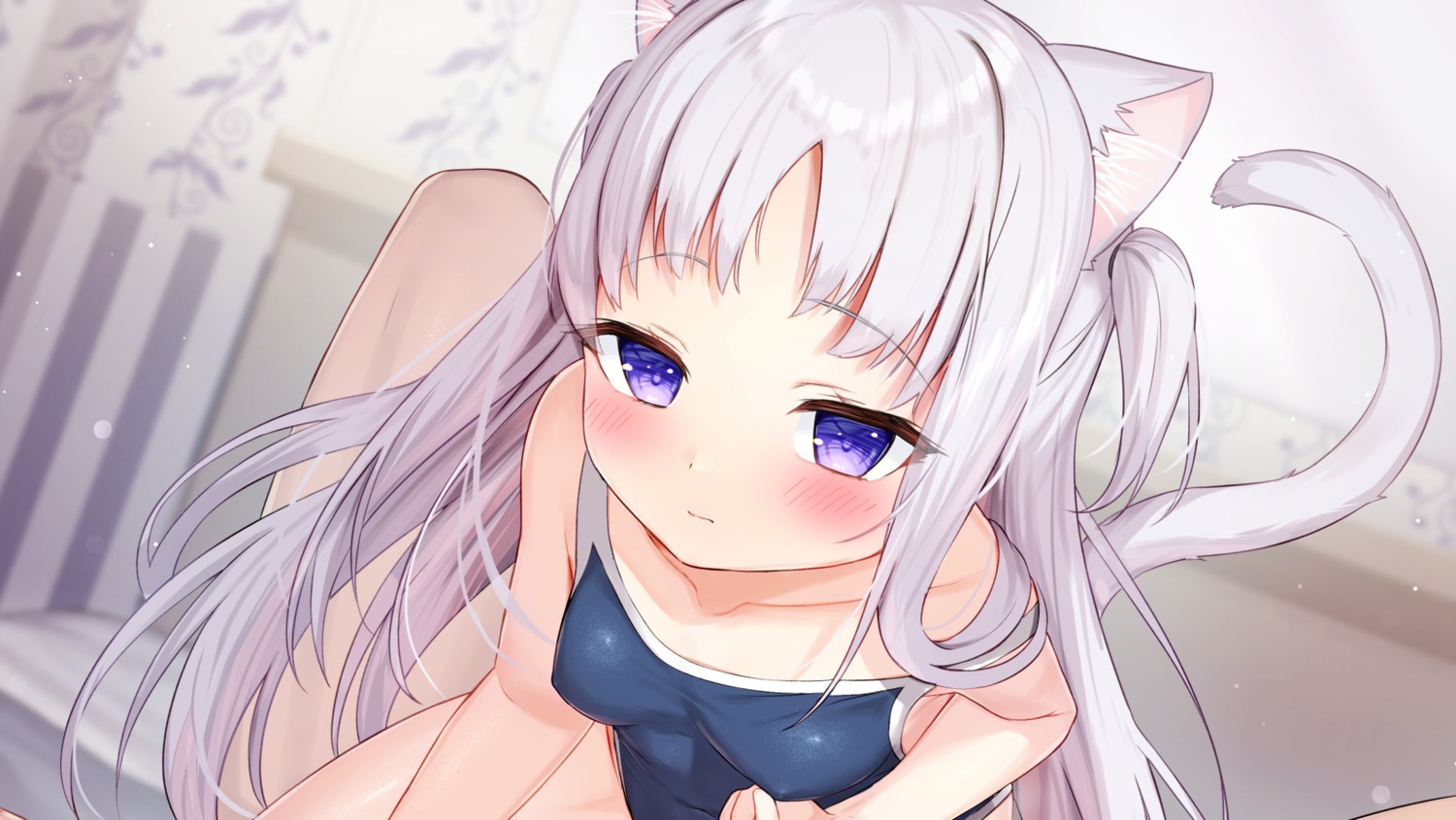 animal_ears erect_nipples loli nekomimi school_swimsuit swimsuits tail tsuki_usagi