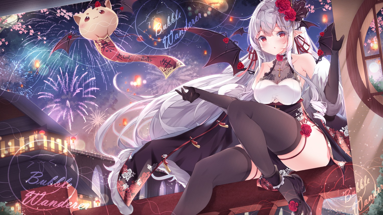 asian_clothes garter manman_manyou_haiyang_de_paomo pointy_ears see_through thighhighs wallpaper wings