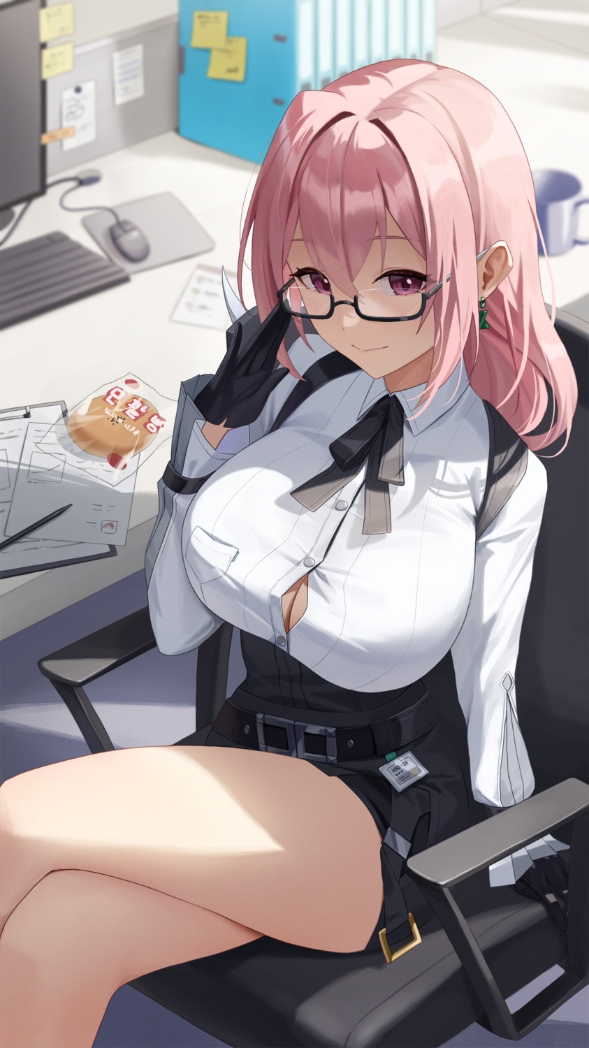 cleavage megane open_shirt rinrasetsu tsukishiro_yanagi zenless_zone_zero