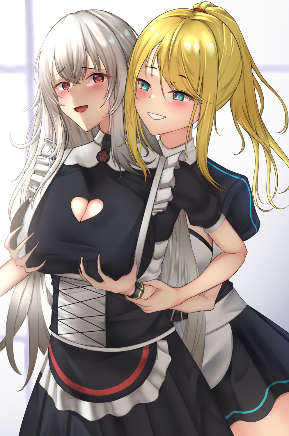 azur_lane breast_grab cleavage crossover graf_zeppelin_(azur_lane) maid metroid misa_pika samus_aran yuri