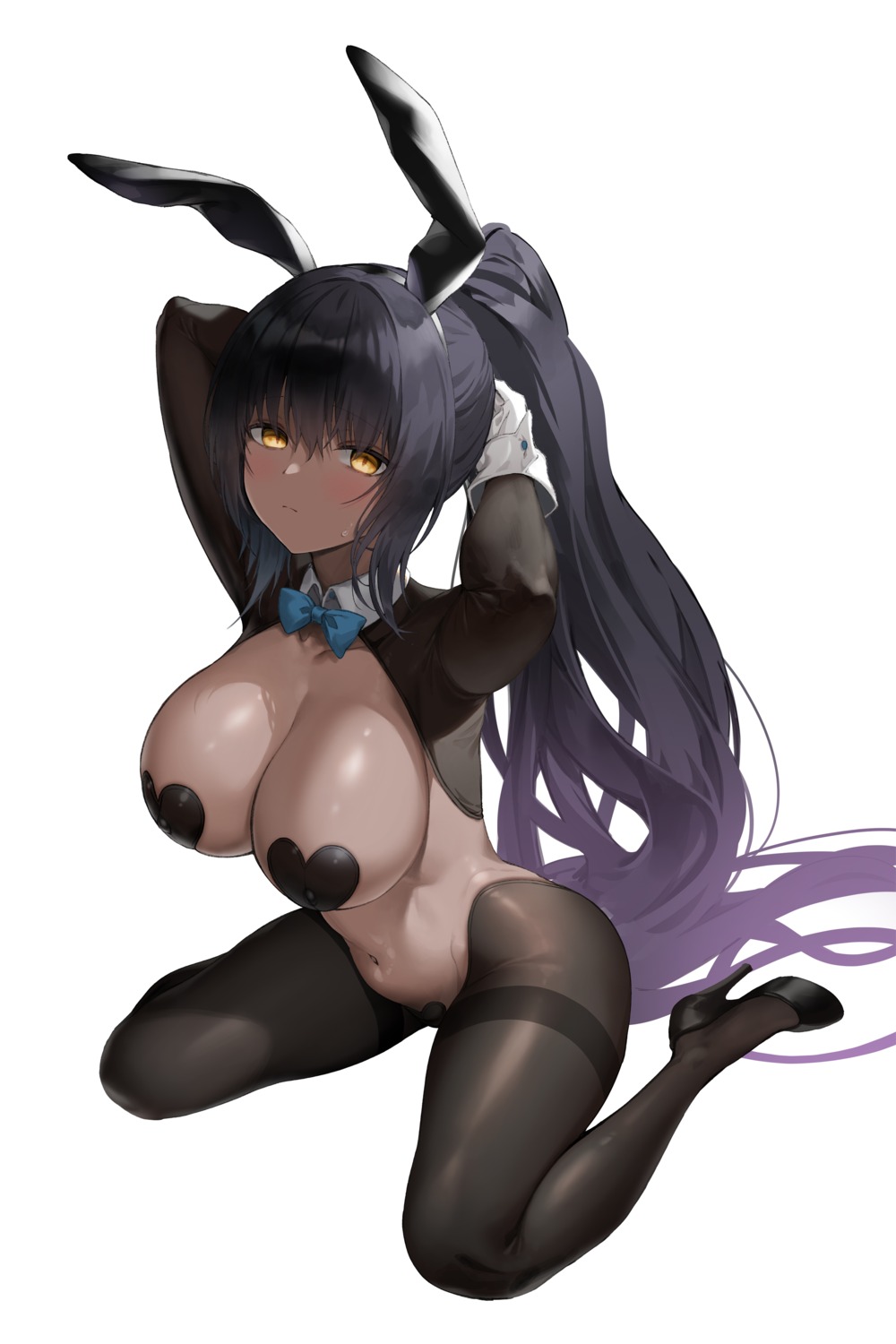 animal_ears breasts bunny_ears bunny_girl heels kokono_(kokonokami) maebari no_bra nopan pantyhose pasties