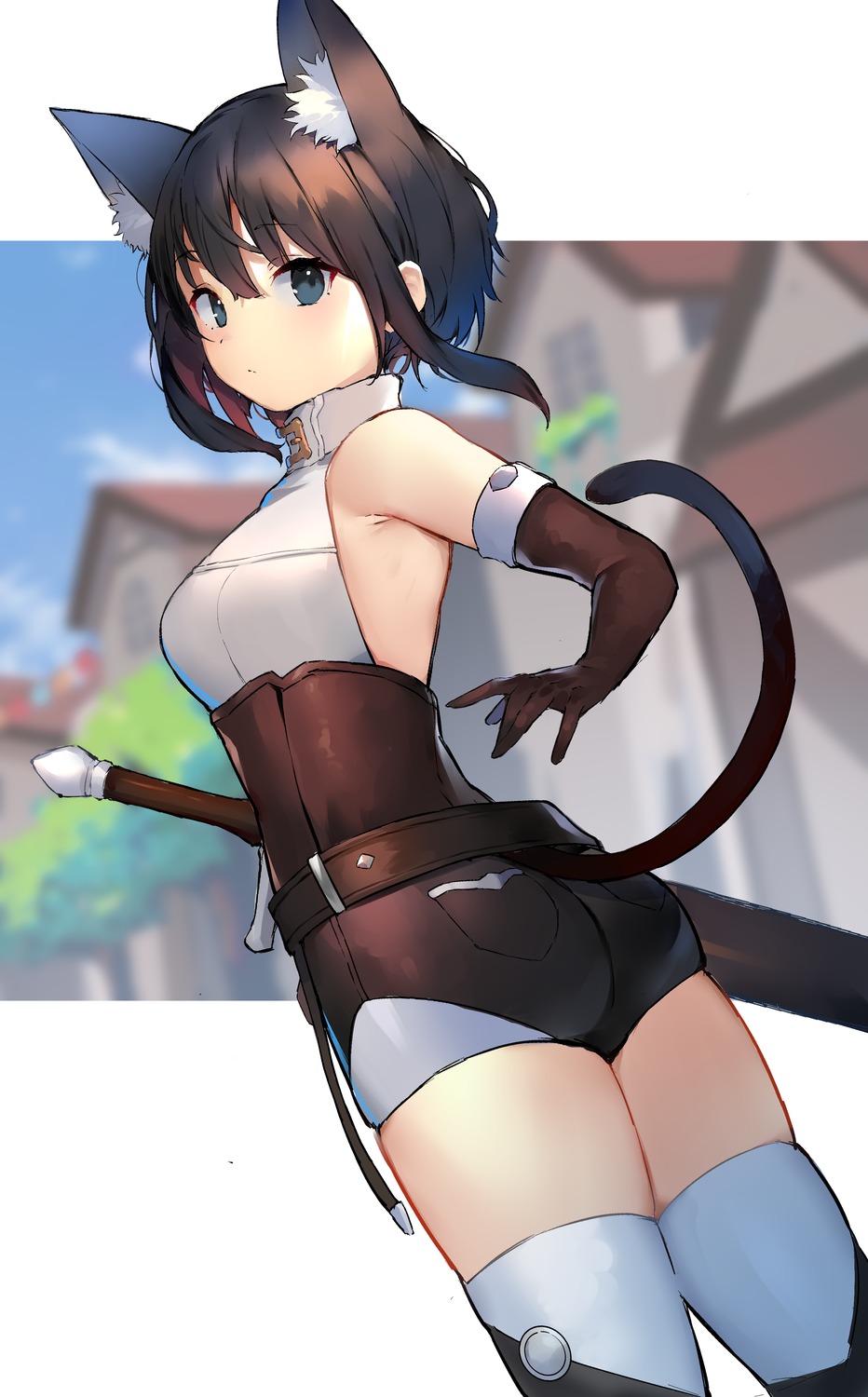 animal_ears ass nekomimi no_bra ryou_(ponpgo) sword tail thighhighs