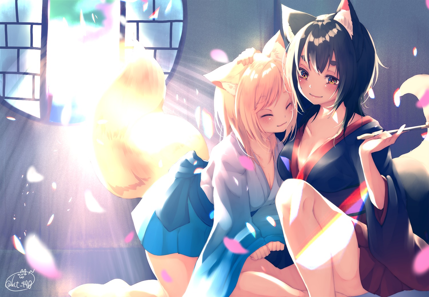 animal_ears chita_(ketchup) cleavage japanese_clothes kitsune tail