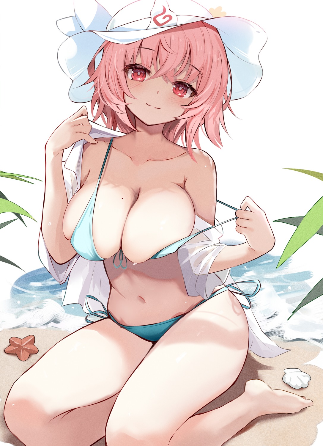 bikini efe open_shirt saigyouji_yuyuko see_through swimsuits touhou undressing