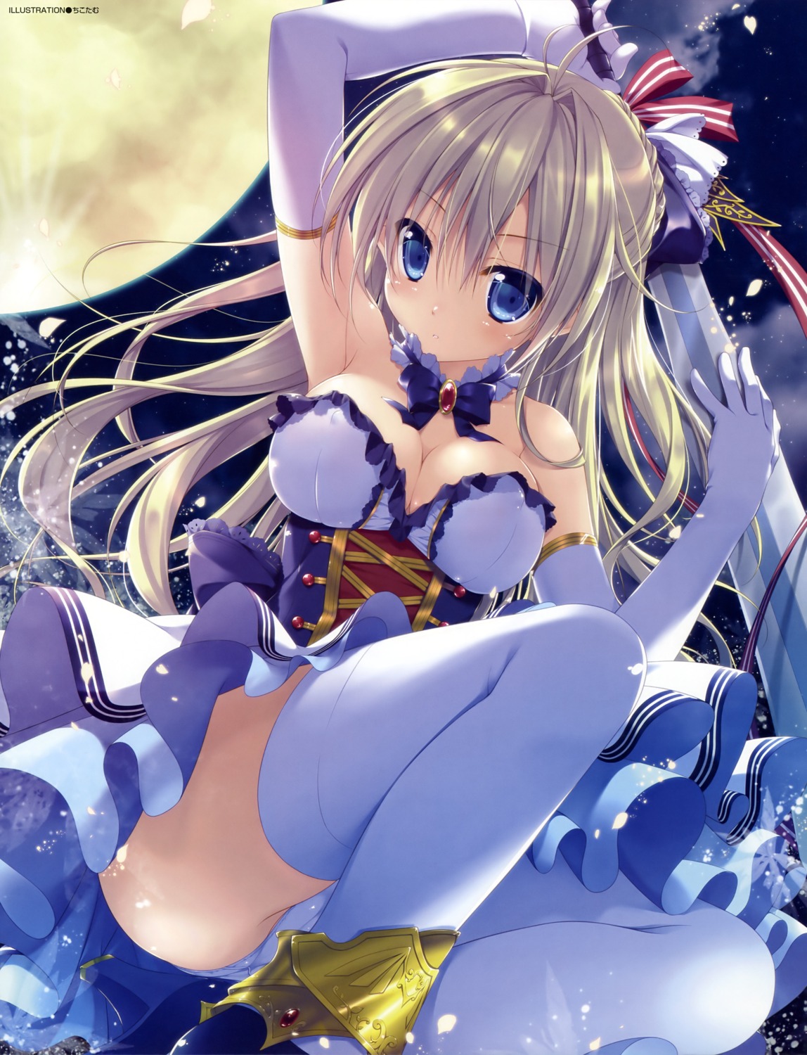 armor cameltoe chikotam cleavage dress erect_nipples pantsu sword thighhighs