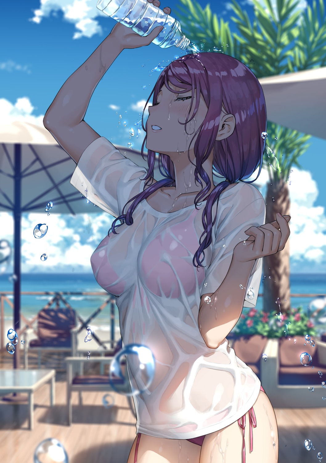 bikini erect_nipples kantoku kurumi_(kantoku) see_through swimsuits wet wet_clothes