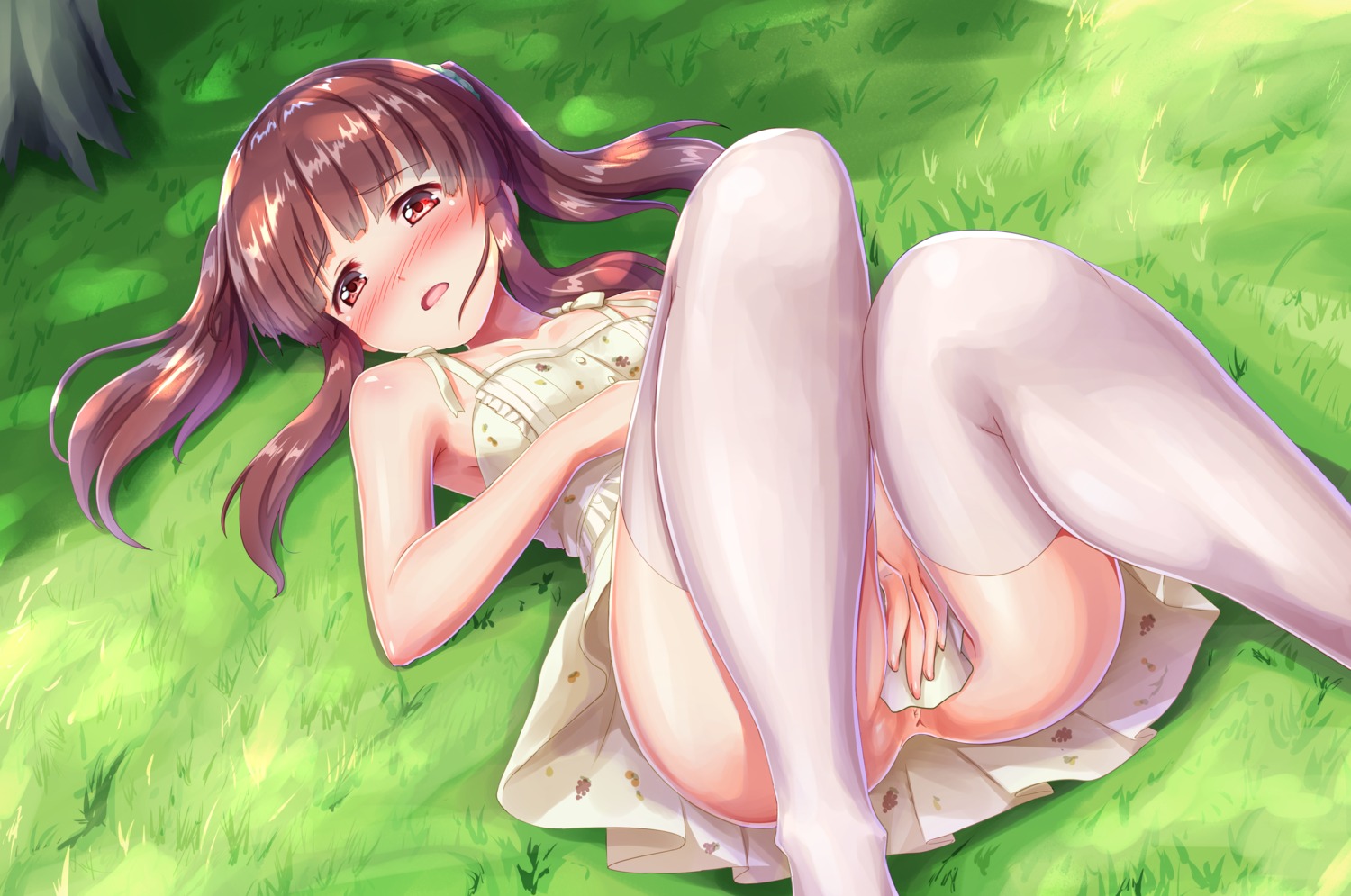 anus dress kyamu nopan ogata_chieri skirt_lift summer_dress the_idolm@ster the_idolm@ster_cinderella_girls thighhighs