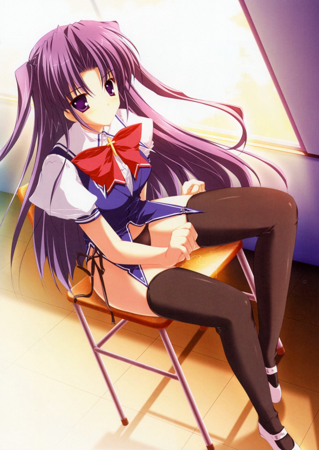 lyrical_lyric mikeou pantsu seifuku string_panties takami_rin thighhighs undressing