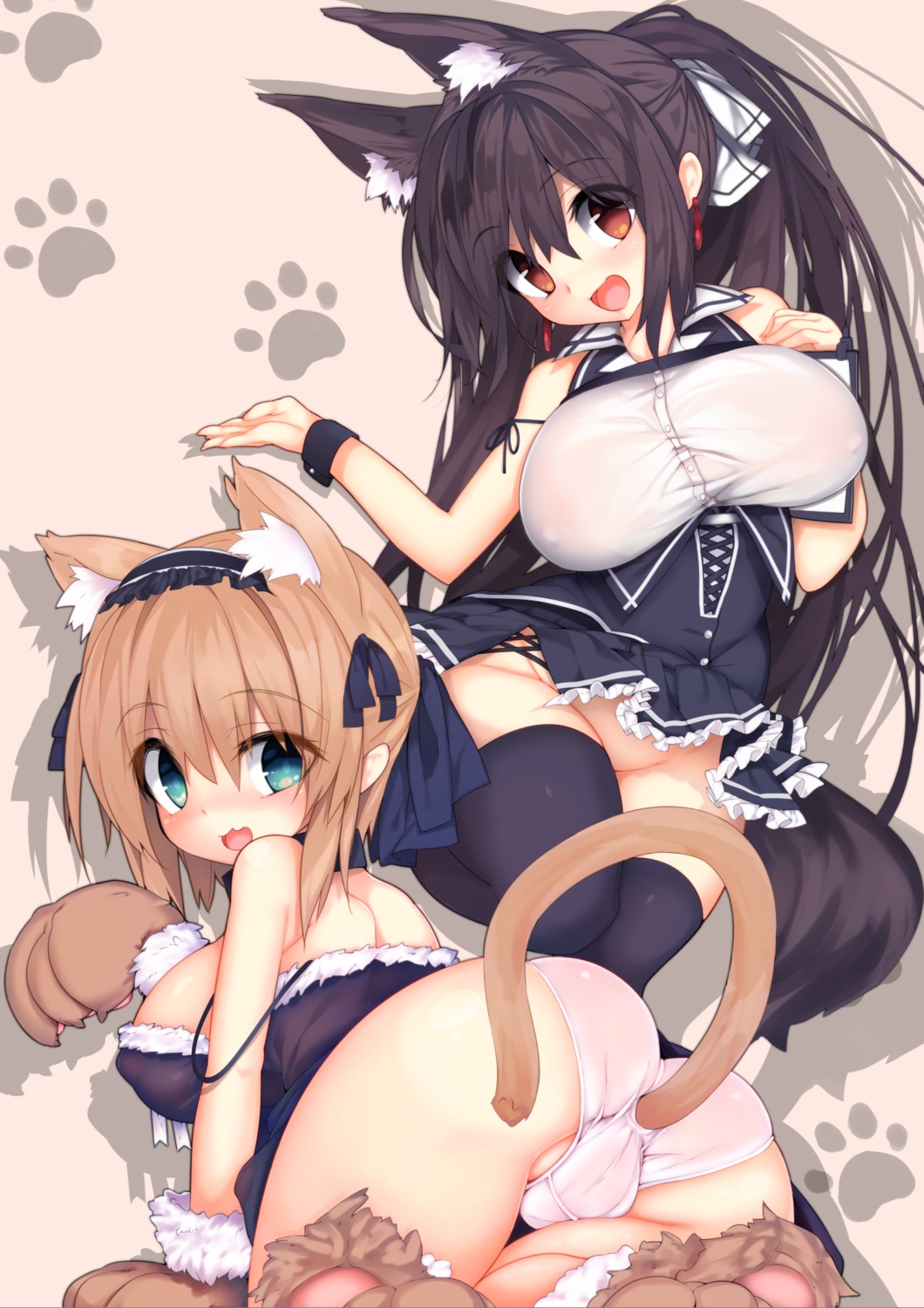 animal_ears ass cameltoe denpaken_pochi erect_nipples nekomimi no_bra nopan pantsu tail thighhighs