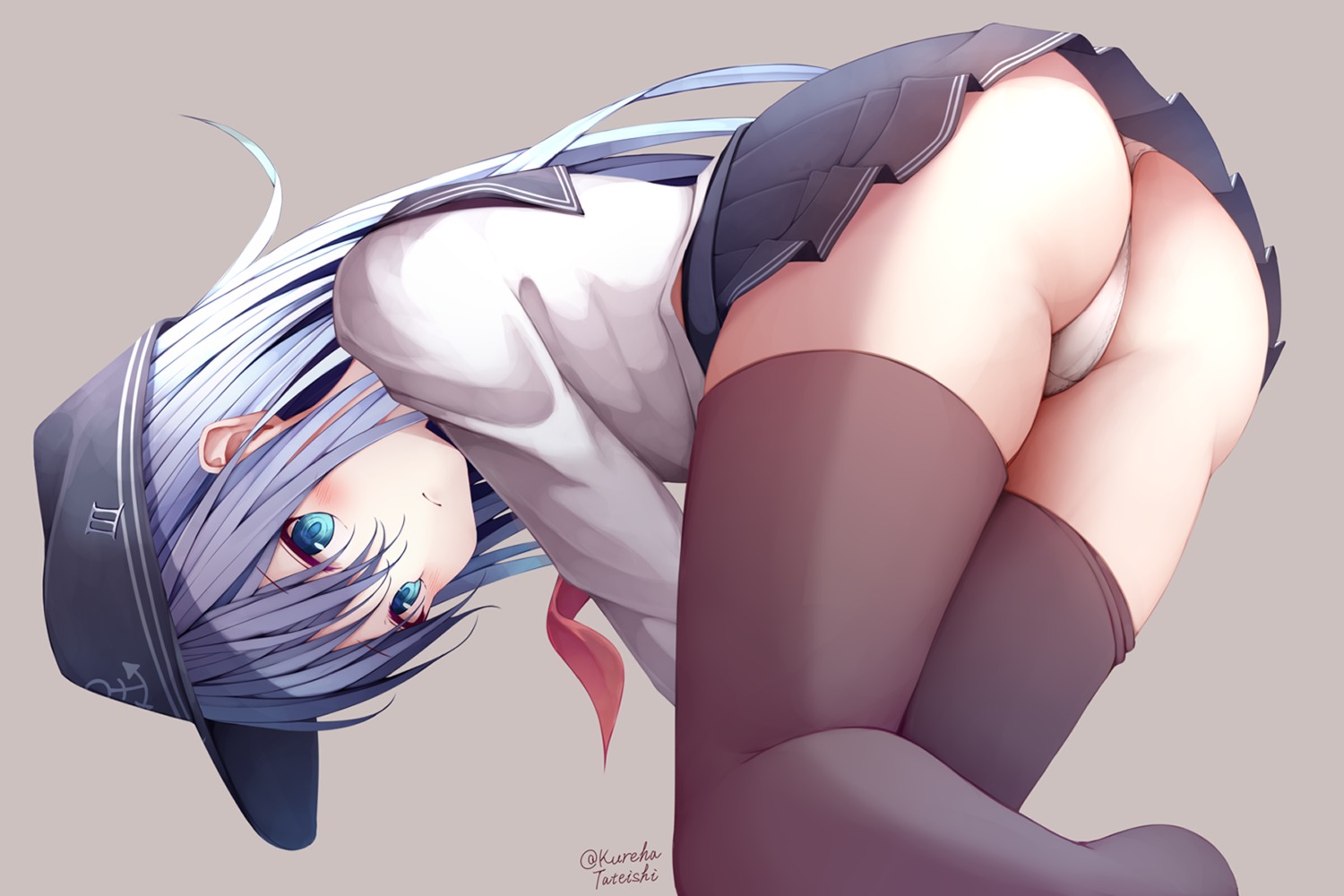 ass cameltoe hamayuu_(litore) hibiki_(kancolle) kantai_collection loli pantsu seifuku skirt_lift thighhighs