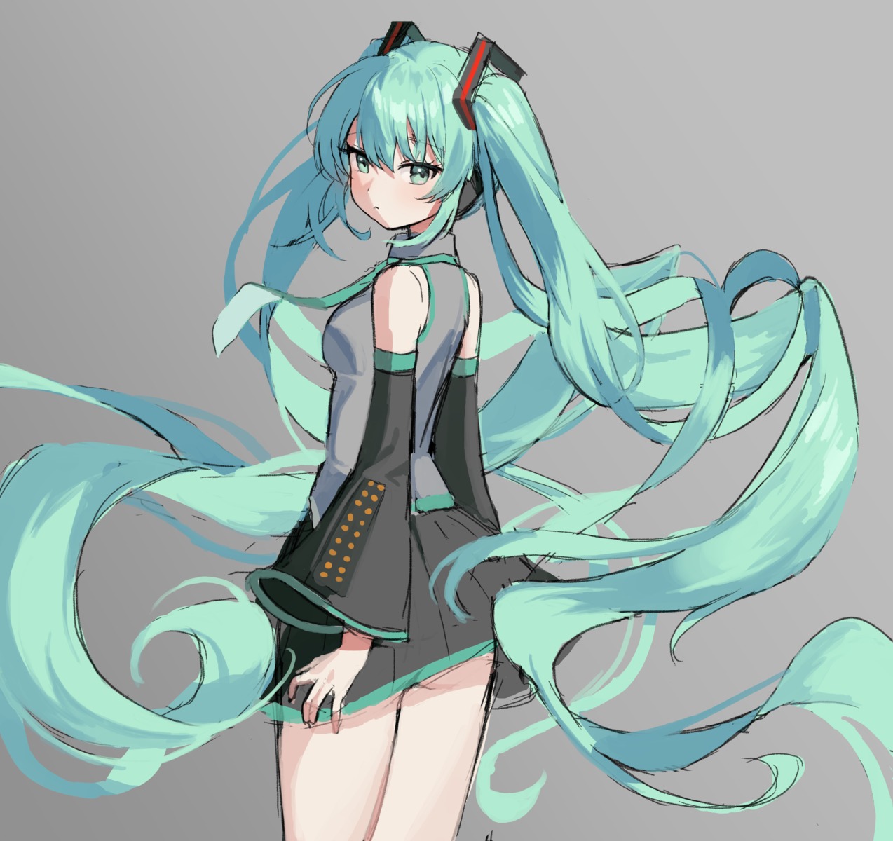 ass hatsune_miku headphones hyoin sketch skirt_lift vocaloid