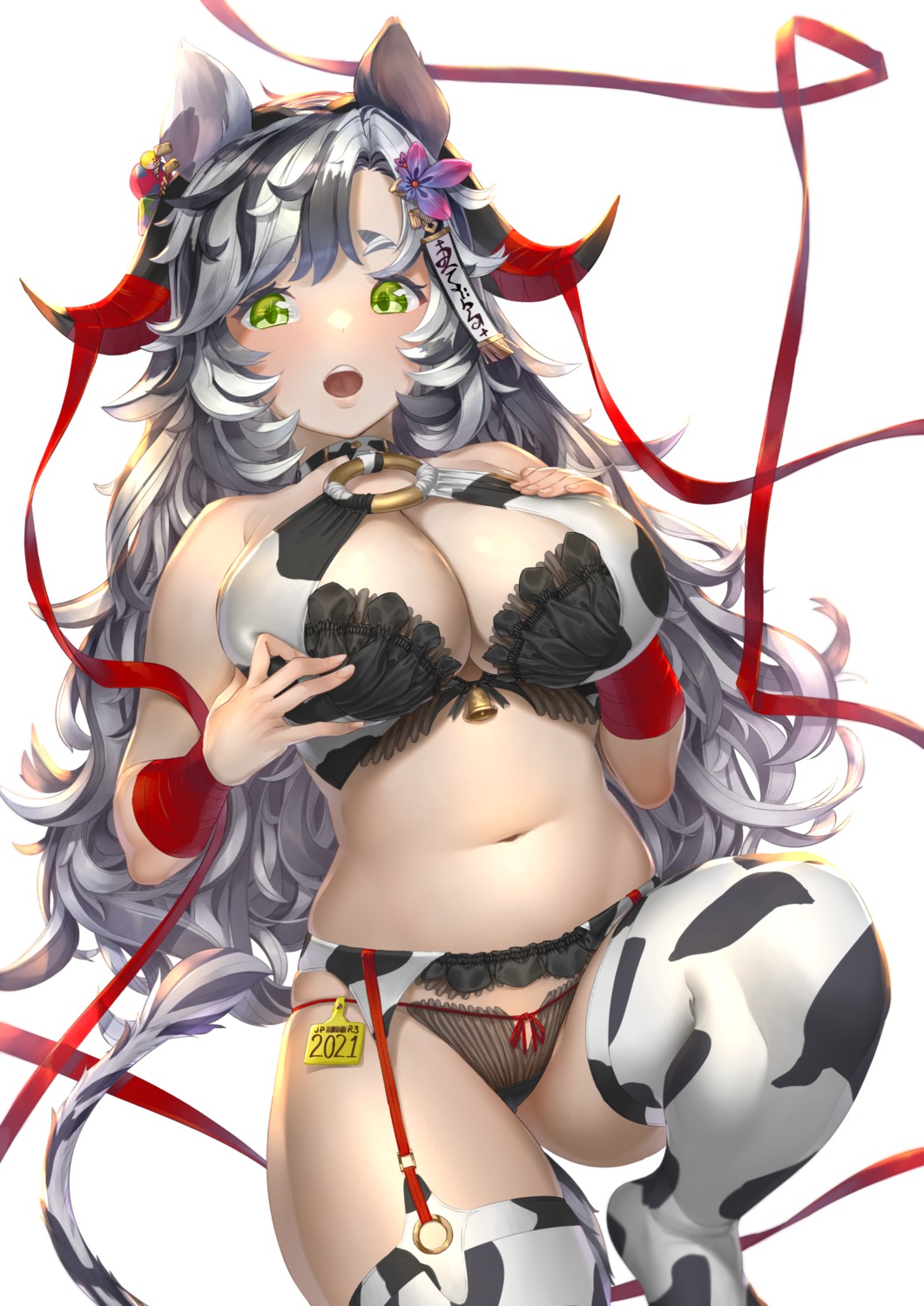 animal_ears bra cleavage garter_belt horns kawarage pantsu stockings tail thighhighs