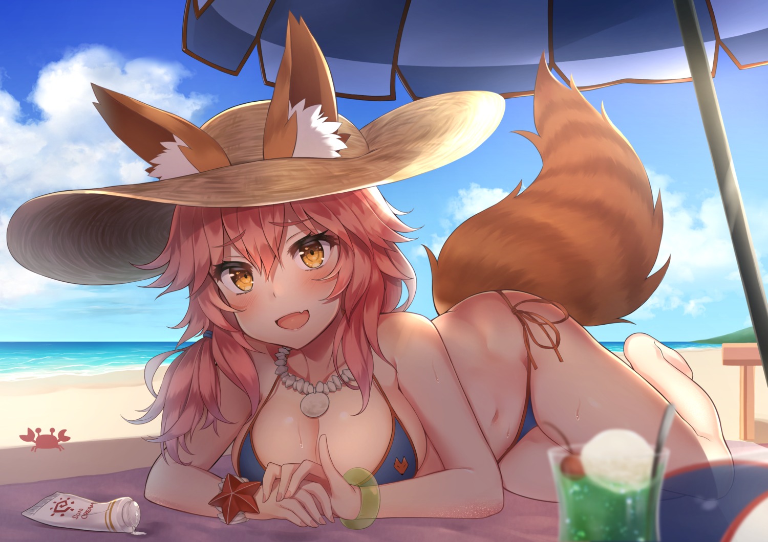 animal_ears bikini cleavage fate/extra fate/stay_night kitsune swimsuits tail tamamo_no_mae usa_b