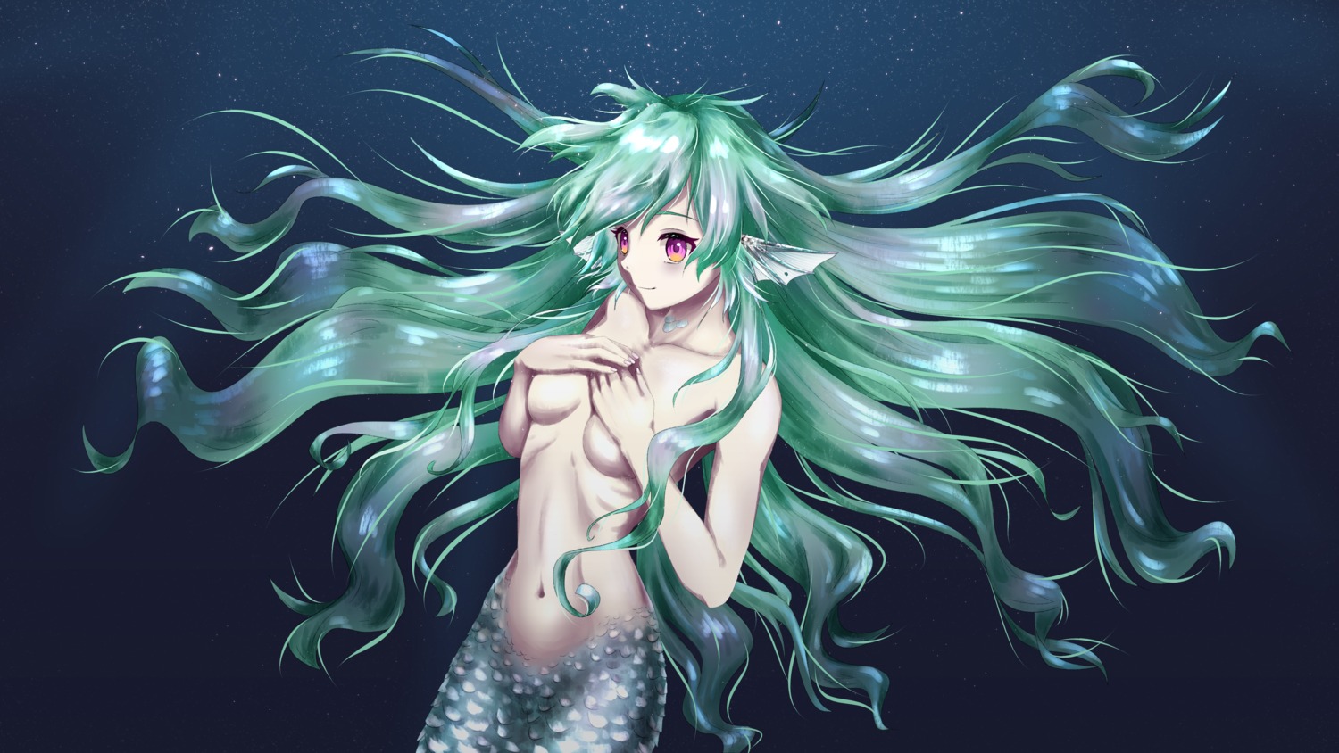 breast_hold mermaid monster_girl naked nijisanji nijisanji_en ryuuguu_finana tagme tail