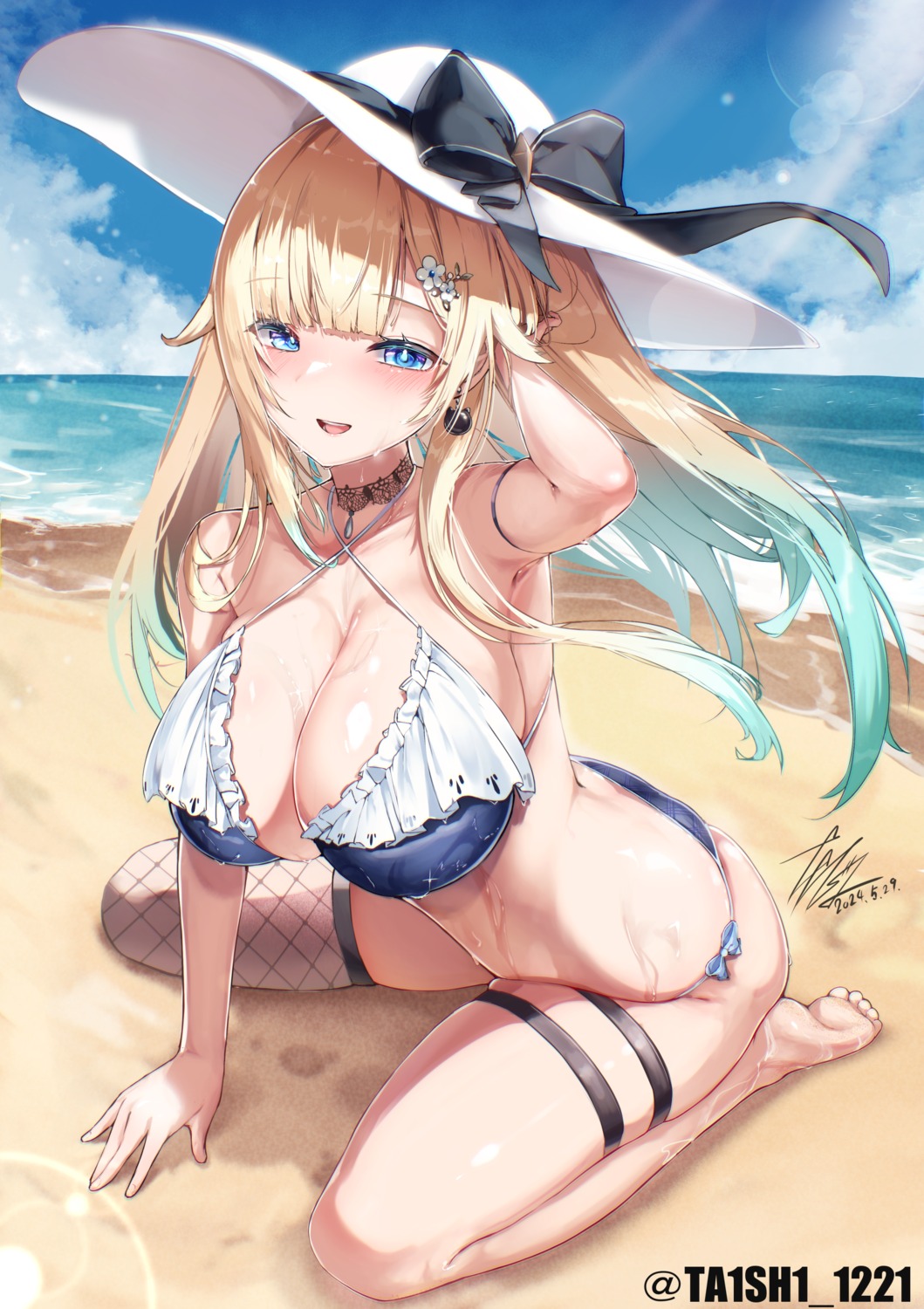 aizawa_ema bikini fishnets garter swimsuits ta1sh1 thighhighs vspo! wet