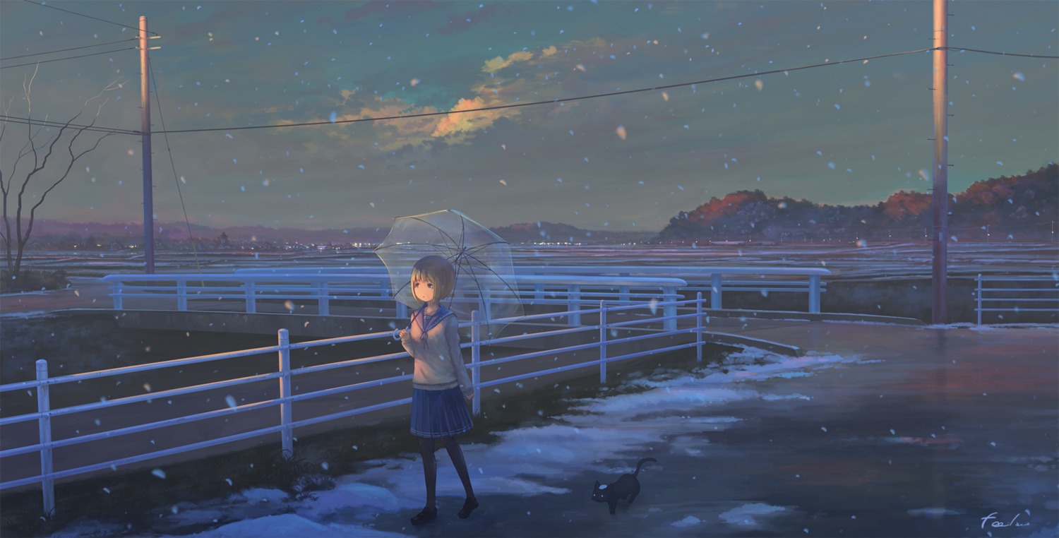 feel_(nasitaki) landscape neko seifuku sweater umbrella