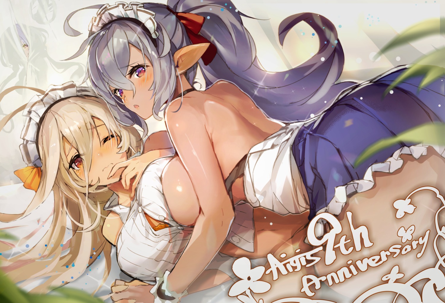 cruel_gz no_bra pointy_ears sennen_sensou_aigis symmetrical_docking