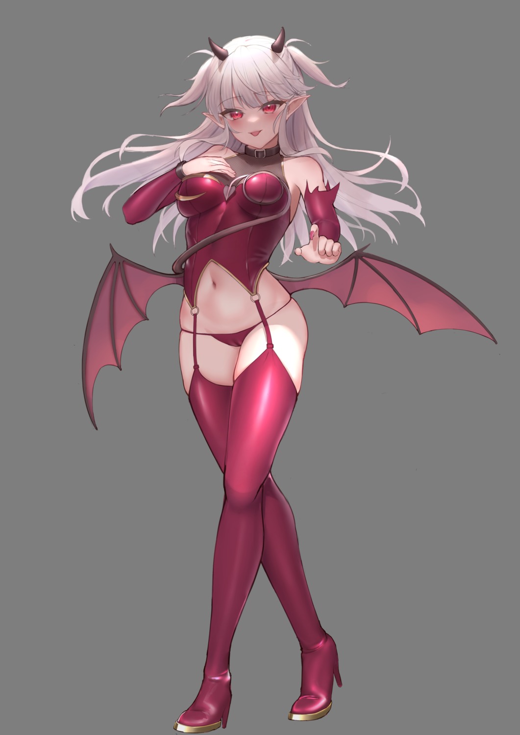 akashiro_yulice breast_hold cameltoe devil heels horns lingerie no_bra pantsu pointy_ears see_through stockings tail thighhighs transparent_png wings