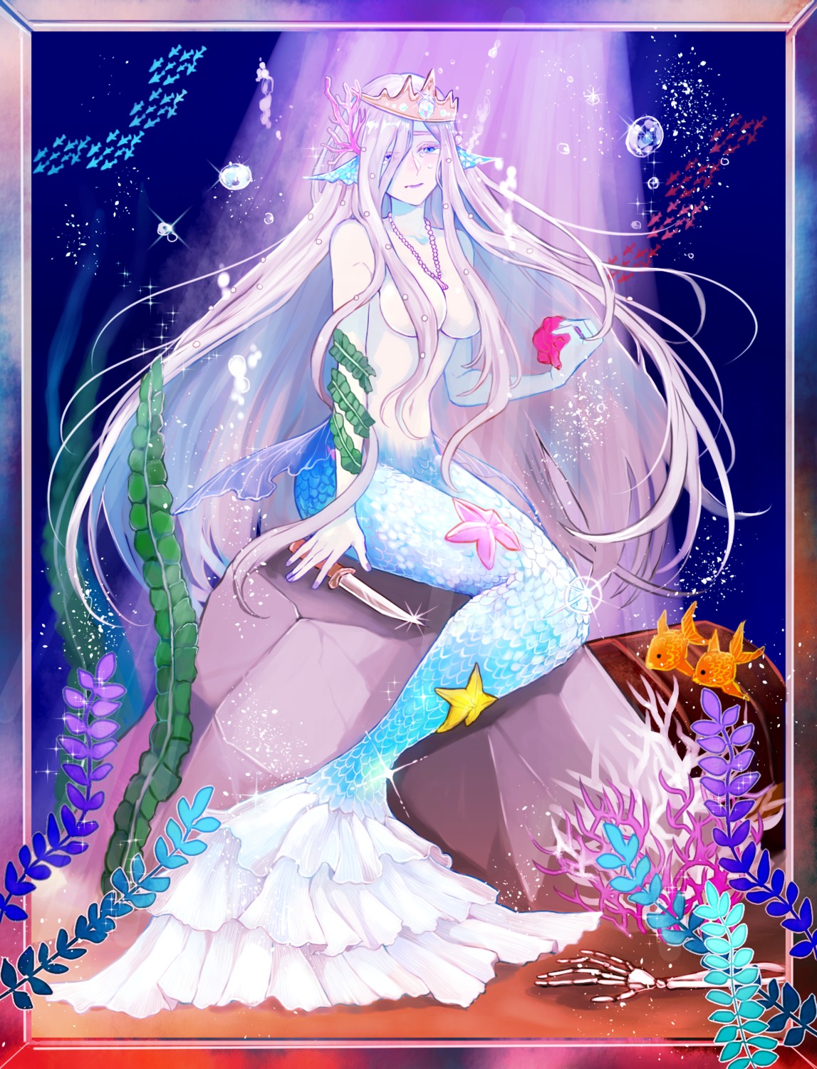 mermaid monster_girl tail topless utsumi_(utsumi62) weapon