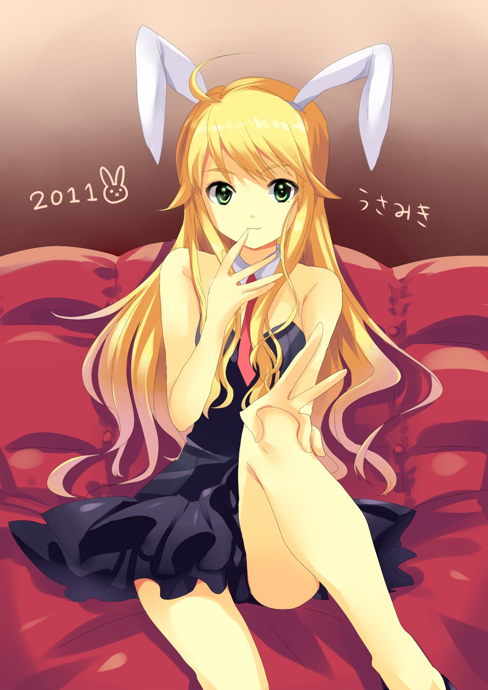 animal_ears bunny_ears dress hoshii_miki kagamino_mochiko the_idolm@ster