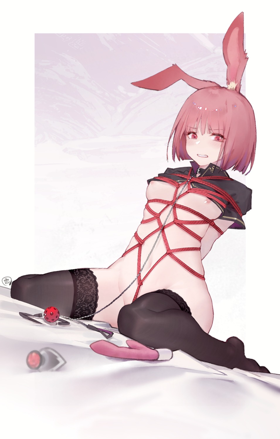 animal_ears bondage bottomless bunny_ears nipples no_bra thighhighs wudiyishileiyu