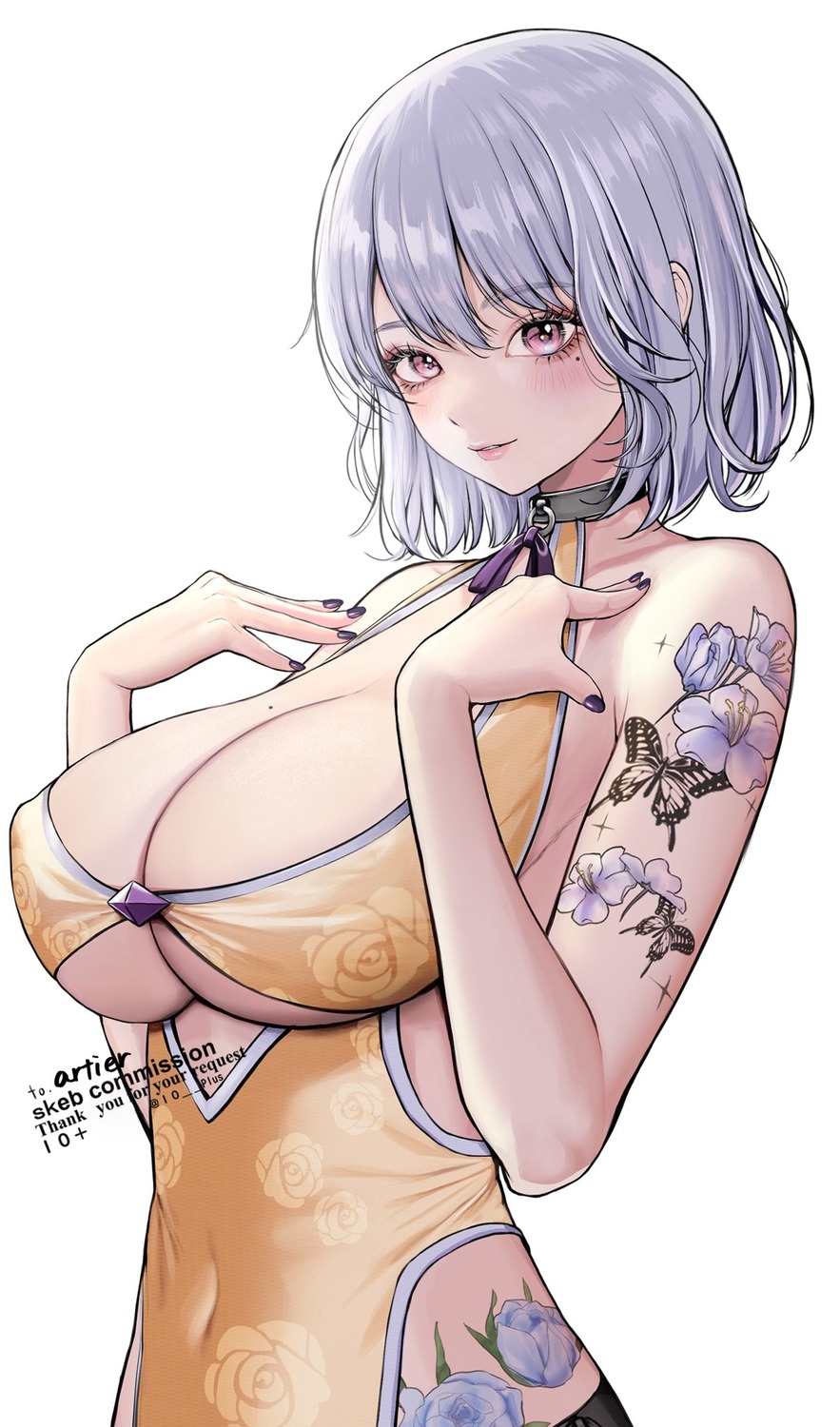 10_plus artier's_character asian_clothes no_bra tattoo