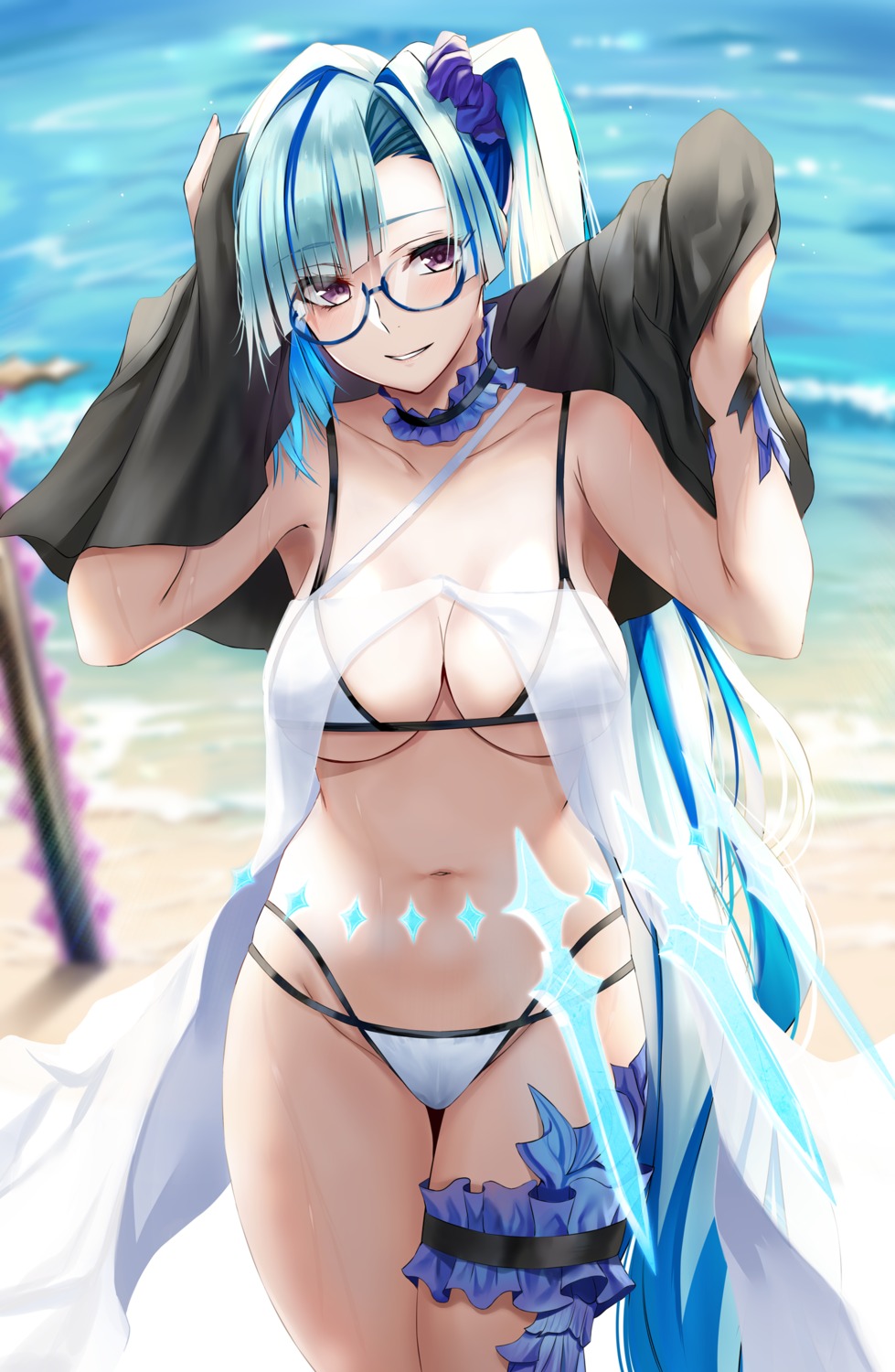 bikini fate/grand_order garter megane nick_(nikek96) see_through swimsuits