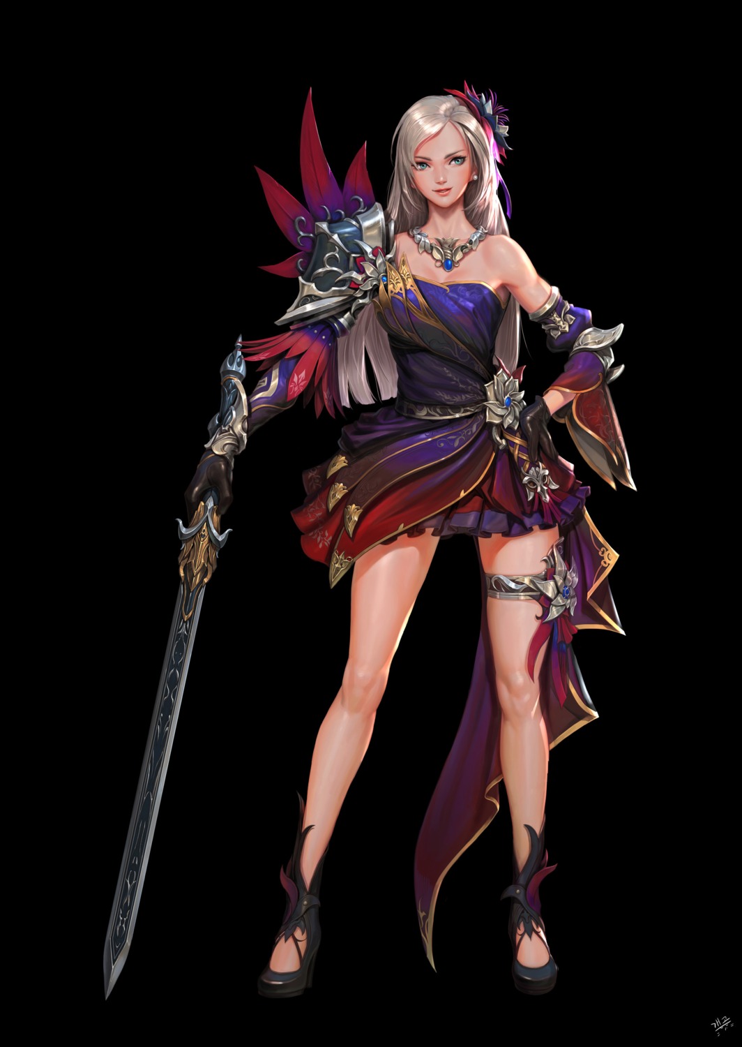 cleavage daejun_park dress garter heels sword