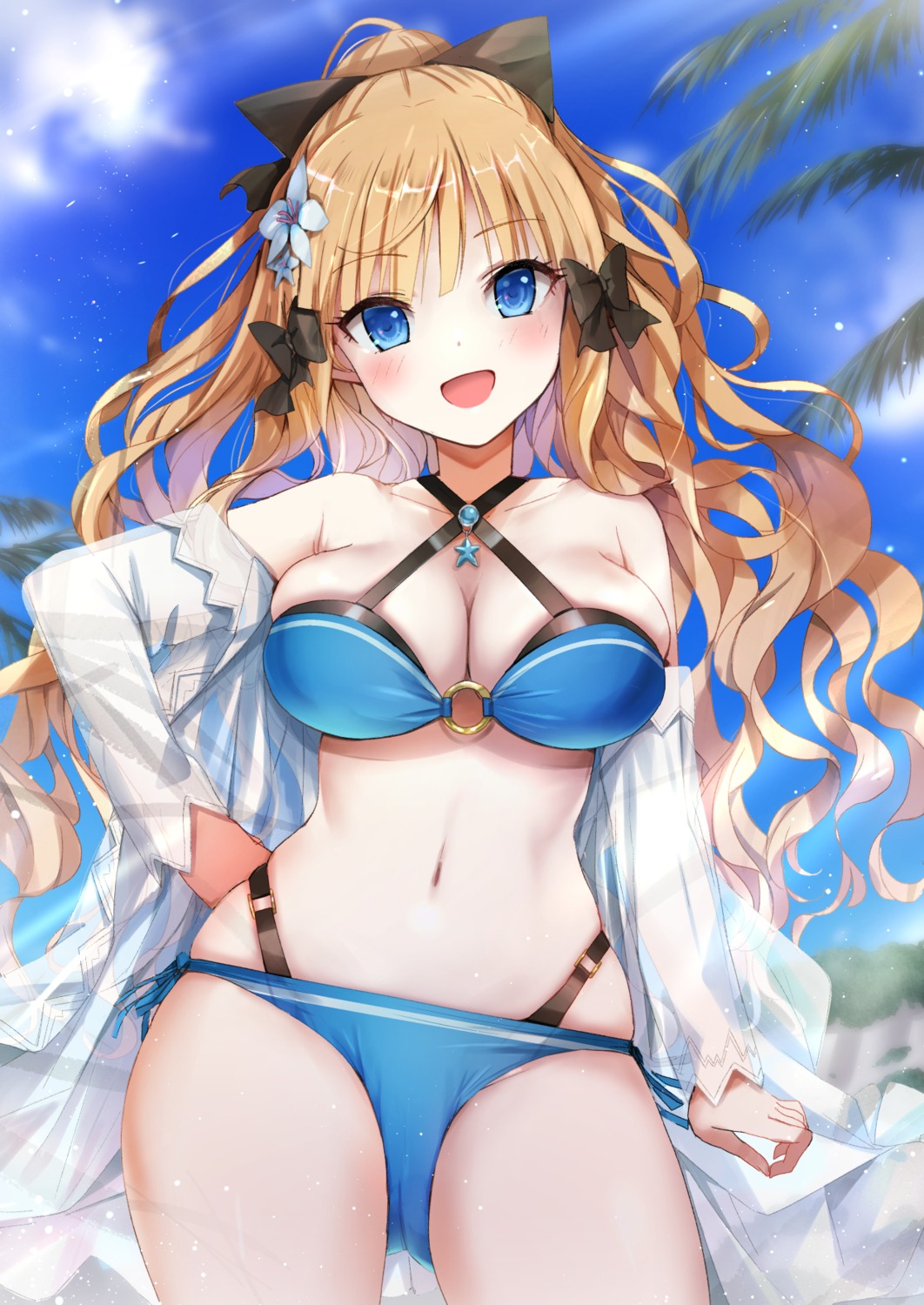 bikini natsushima_memo open_shirt princess_connect princess_connect!_re:dive sasaki_saren see_through swimsuits