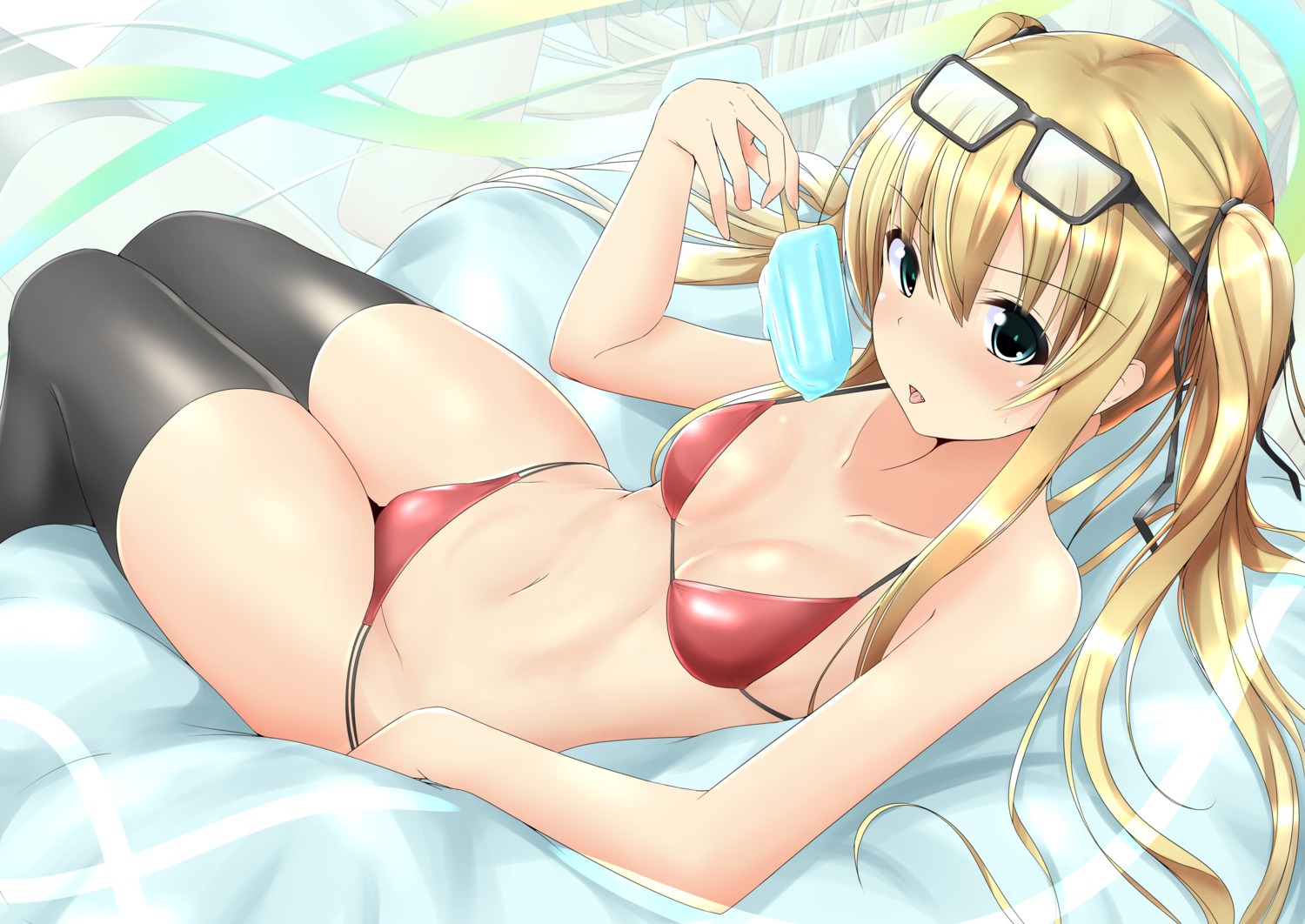 bikini megane mutsuki_ryo saenai_heroine_no_sodatekata sawamura_spencer_eriri swimsuits thighhighs