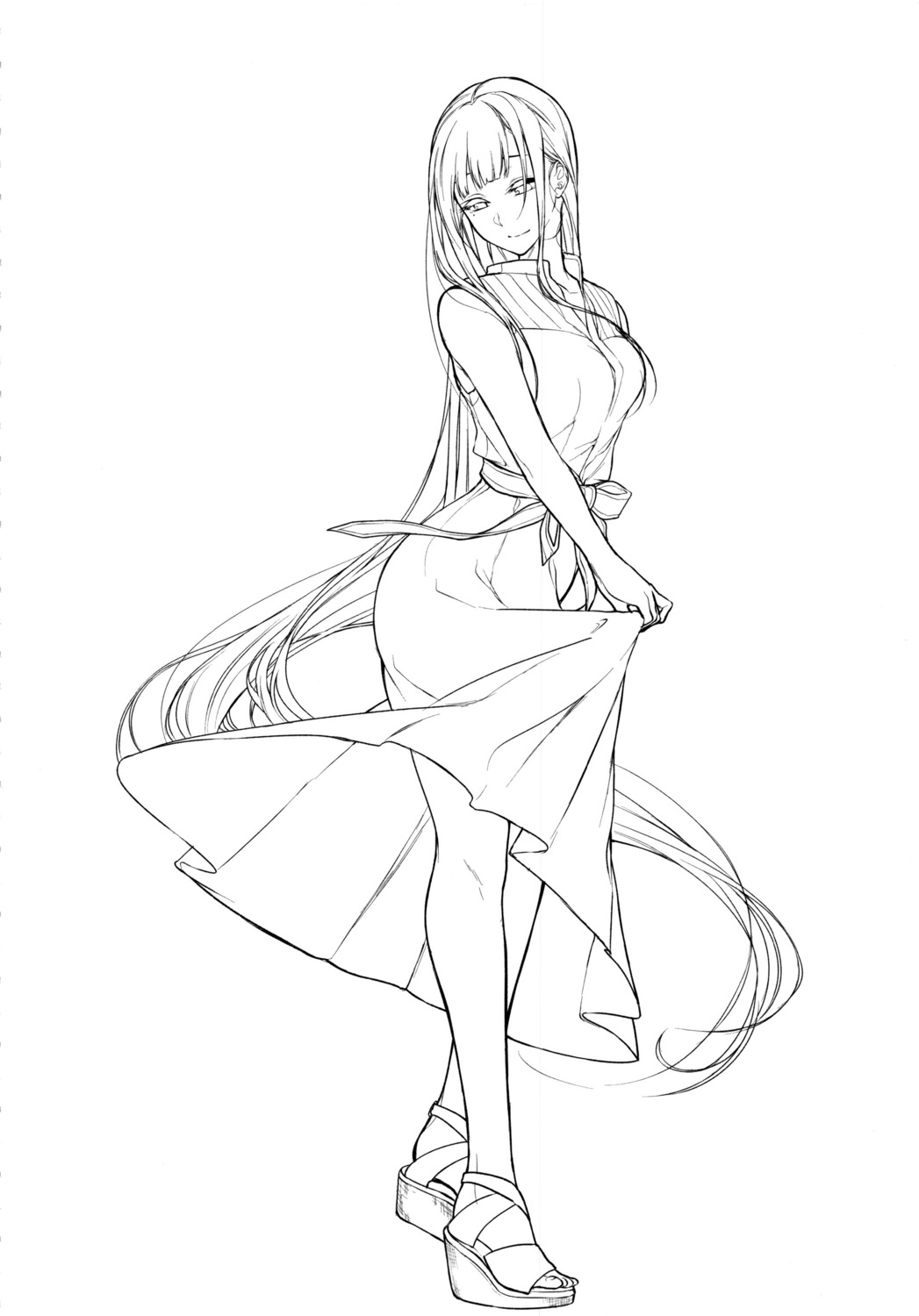 dress heels line_art monochrome skirt_lift tagme