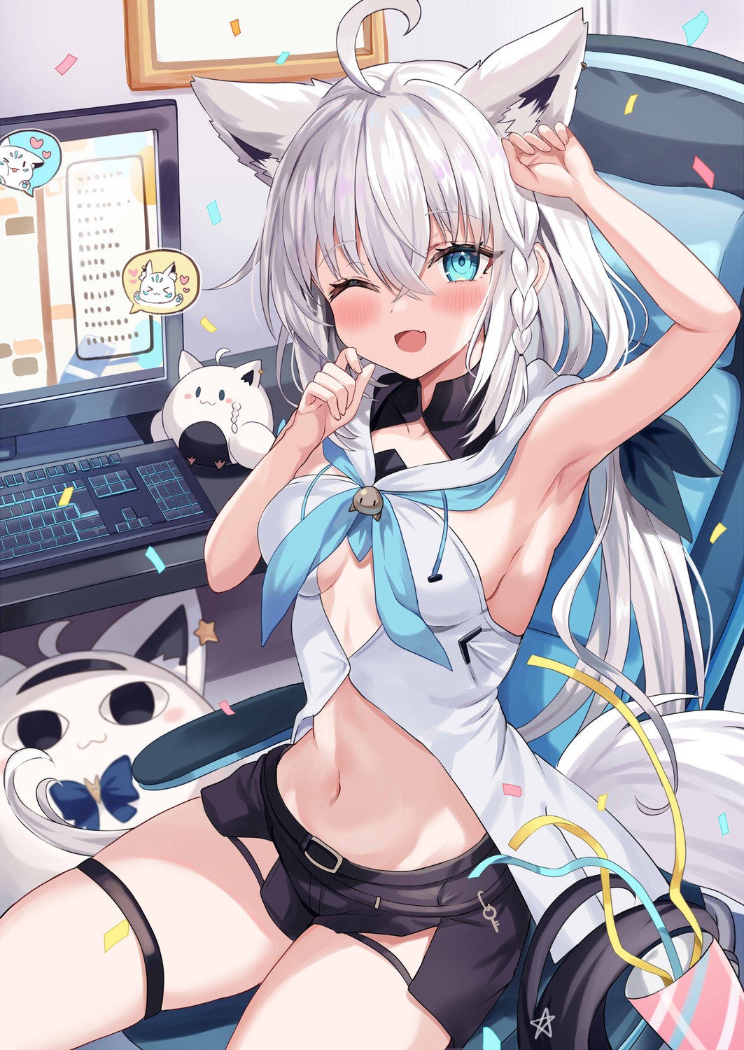 animal_ears garter hololive hololive_gamers kitsune no_bra retsuto shirakami_fubuki tail