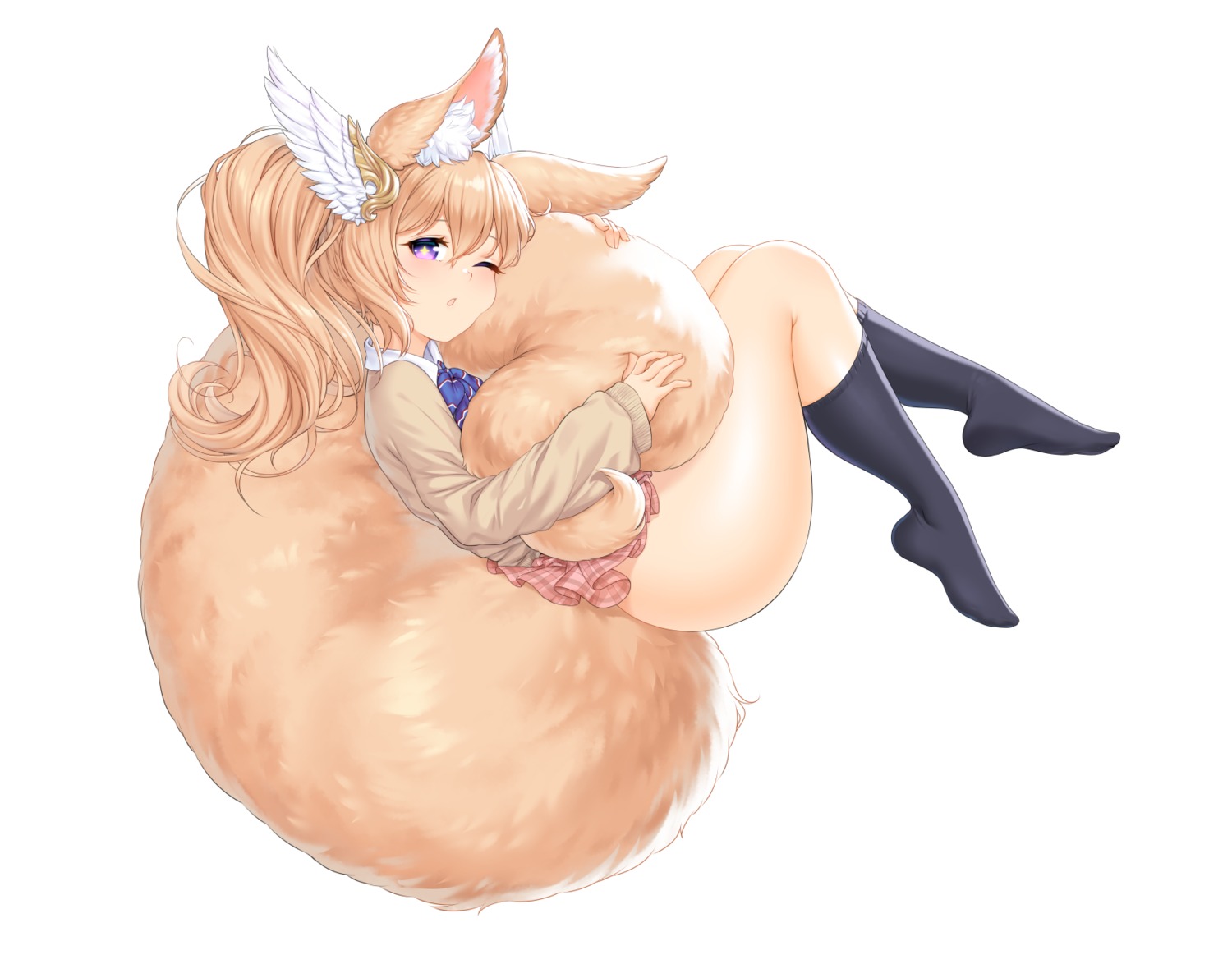 animal_ears kitsune seifuku skirt_lift susukitten sweater tail