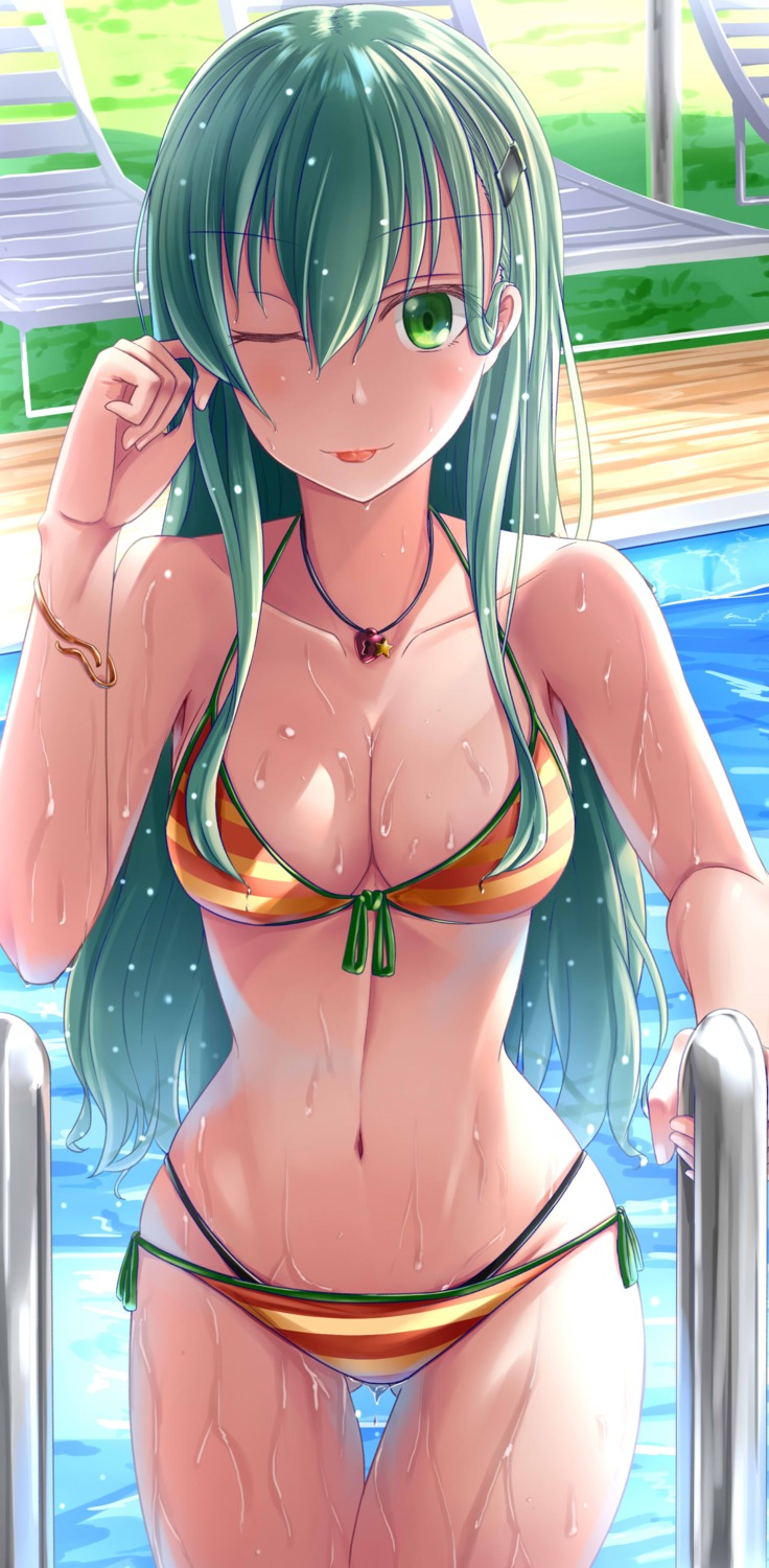 ayakase_hotaru bikini cleavage kantai_collection suzuya_(kancolle) swimsuits wet