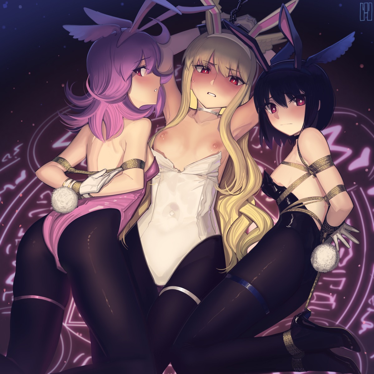 animal_ears ass bondage breasts bunny_ears bunny_girl fate/grand_order garter heels hildr_(fate/grand_order) kaddo nipples no_bra ortlinde_(fate/grand_order) pantyhose tail thrud_(fate/grand_order) valkyrie_(fate/grand_order)