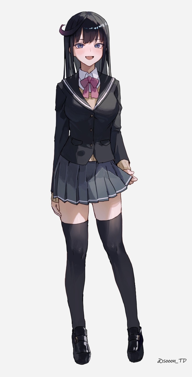 seifuku skirt_lift sooon sweater thighhighs