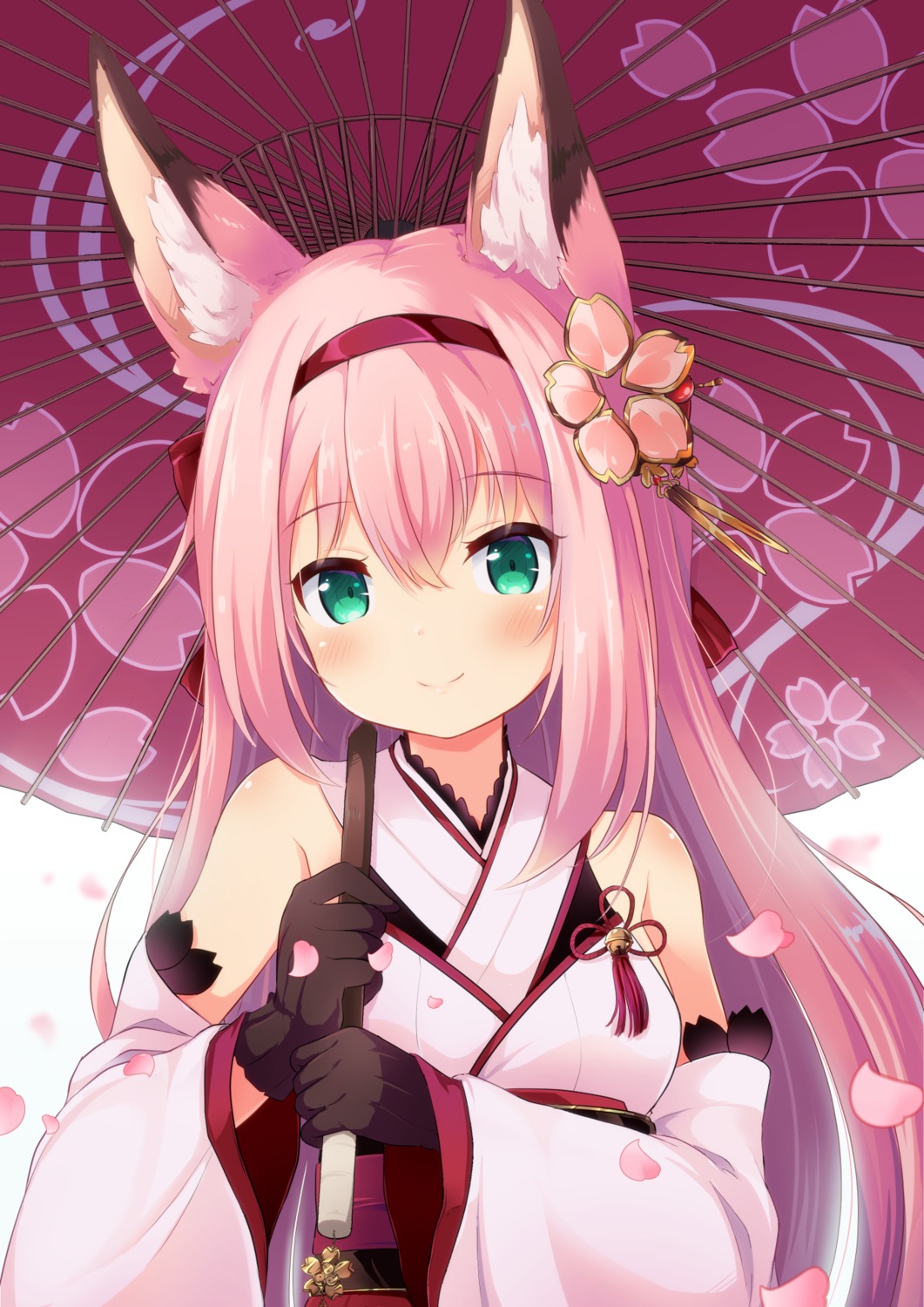 animal_ears azur_lane hanazuki_(azur_lane) japanese_clothes kitsune nekono_rin umbrella