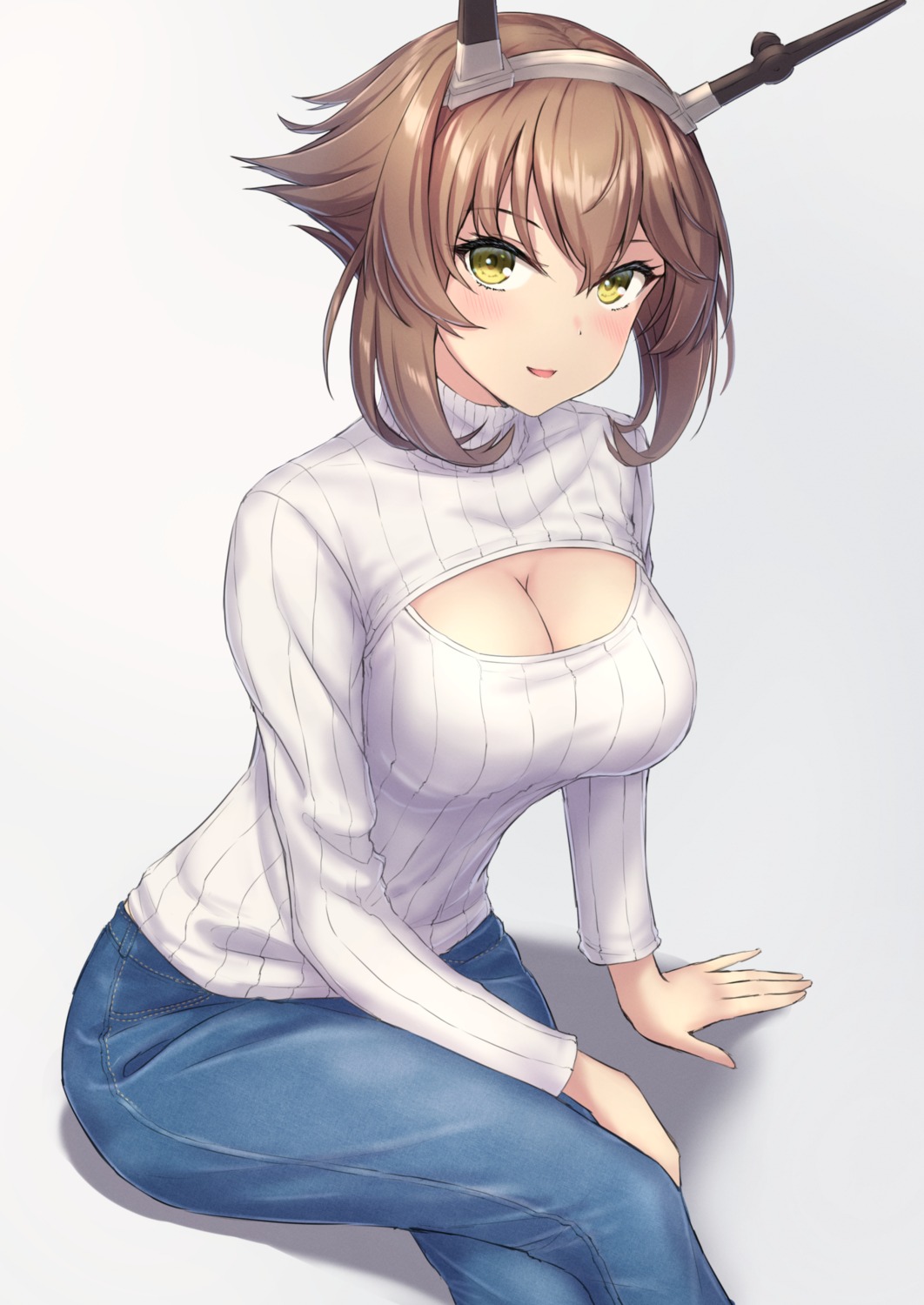 cleavage kantai_collection monoku mutsu_(kancolle) sweater