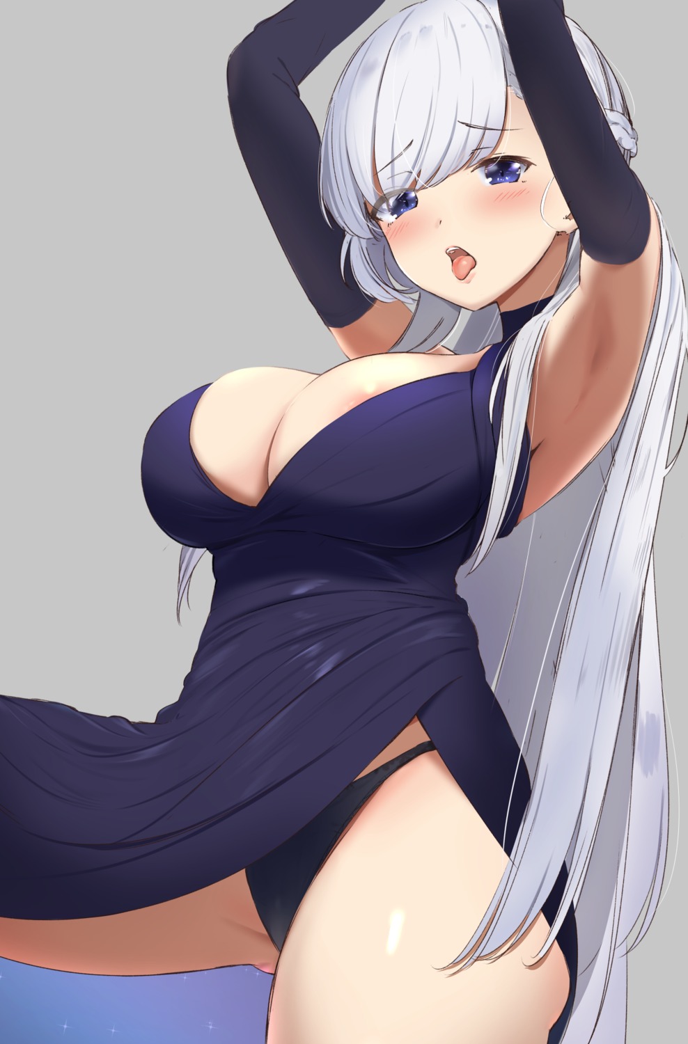 areola azur_lane belfast_(azur_lane) dress macchazuki no_bra open_shirt pantsu skirt_lift