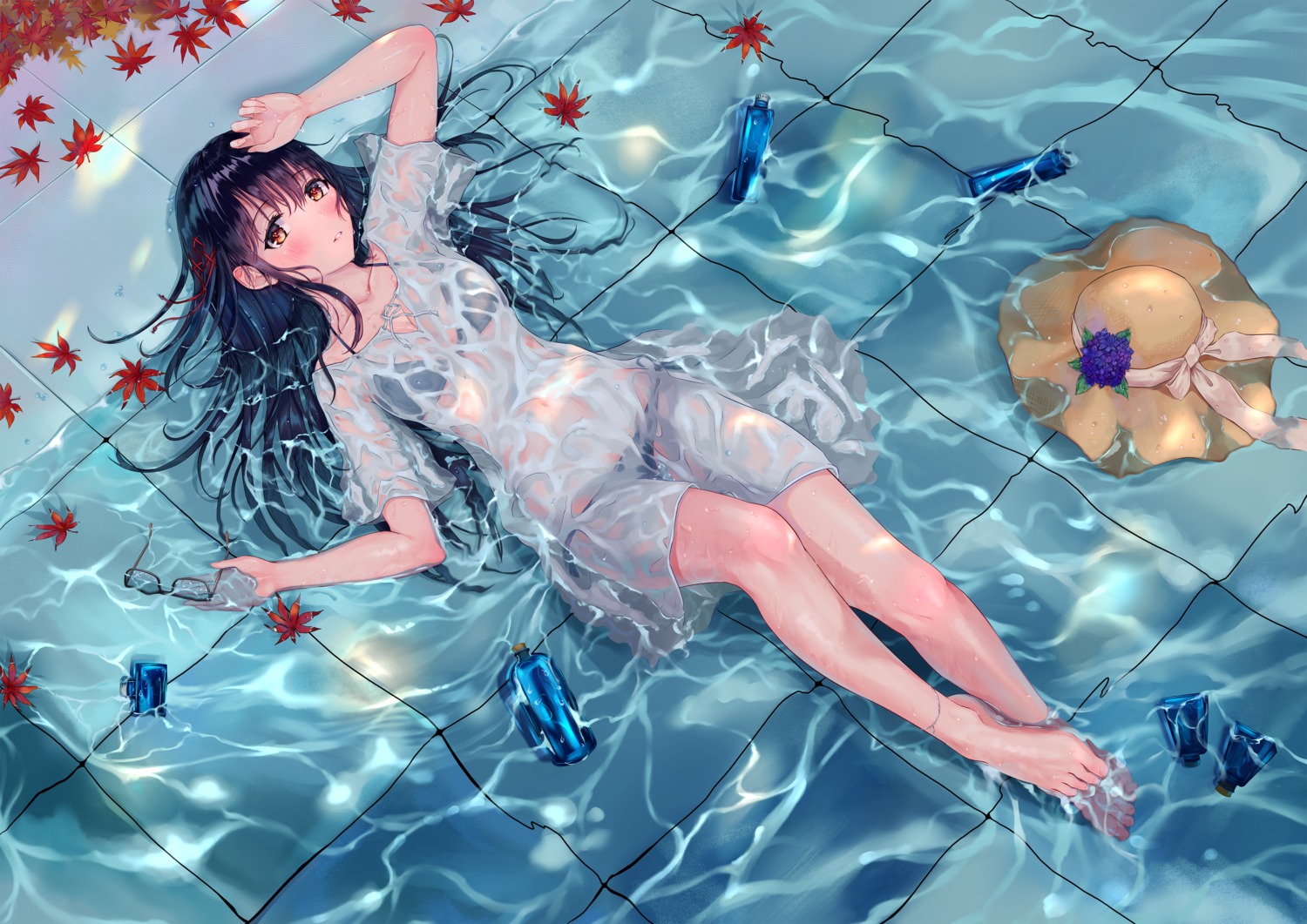 bikini cleavage dress feet megane see_through skirt_lift swimsuits tooku0 wet wet_clothes