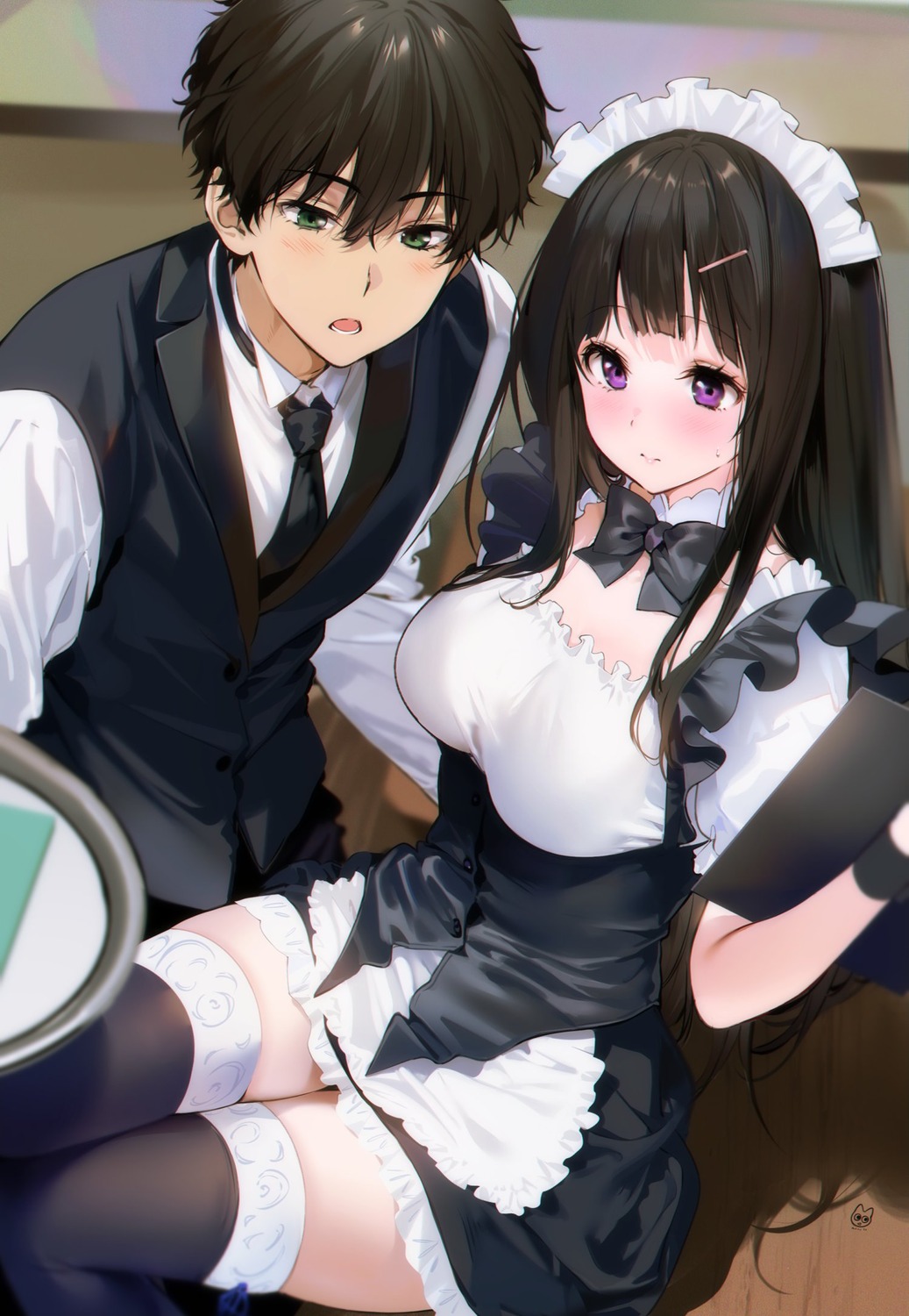 chitanda_eru hyouka maid mery_(yangmalgage) oreki_houtarou thighhighs