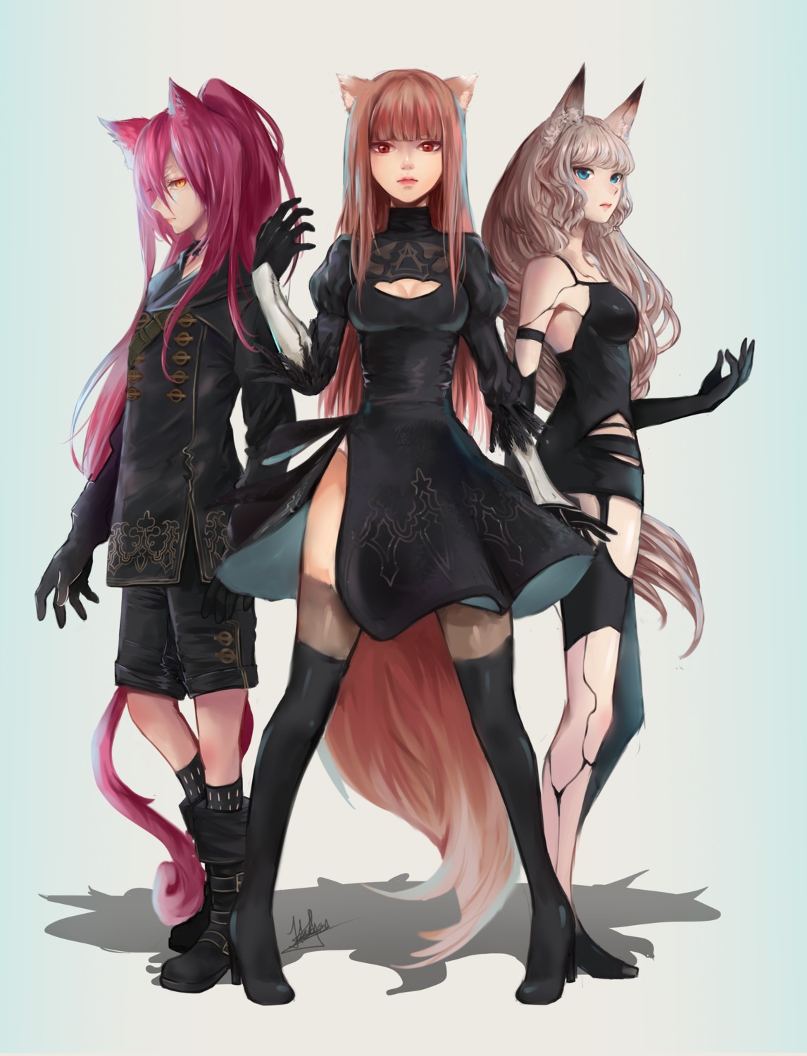 animal_ears blazblue cleavage cosplay crossover ddrake13 heels holo kitsune kokonoe mecha_musume muramasa_the_demon_blade nekomimi nier nier_automata spice_and_wolf tail thighhighs yuzuhara_(muramasa_the_demon_blade)