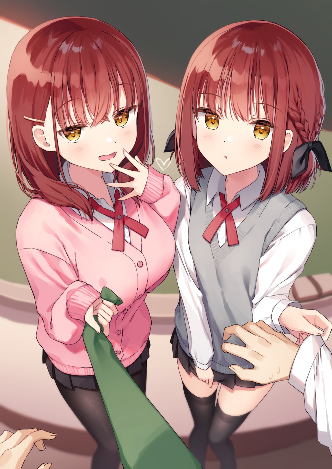 akari_(muninshiki) kazari_(muninshiki) muninshiki pantyhose seifuku sweater thighhighs