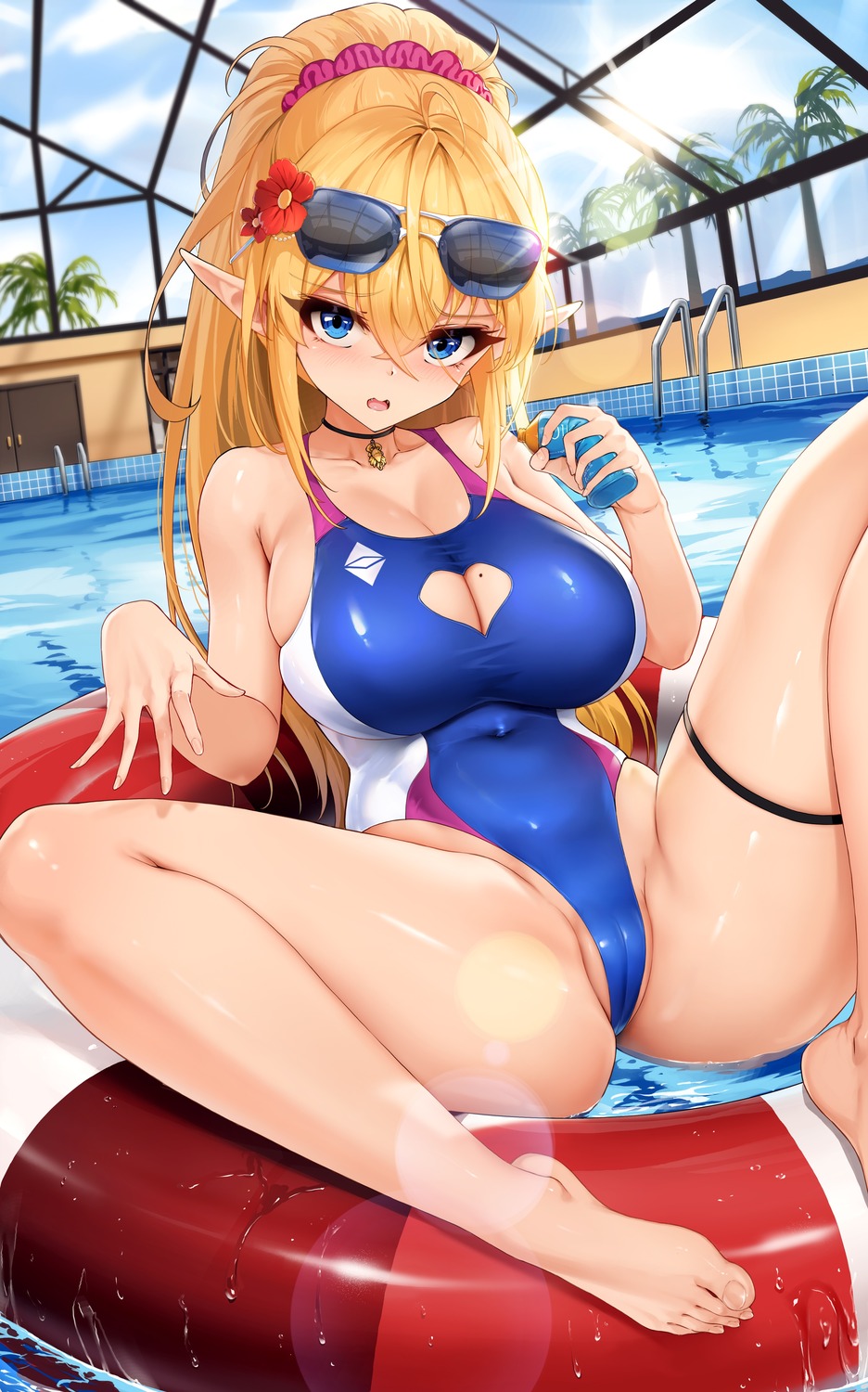 cameltoe cleavage garter megane niliu_chahui pointy_ears ruri_(niliu_chahui) swimsuits