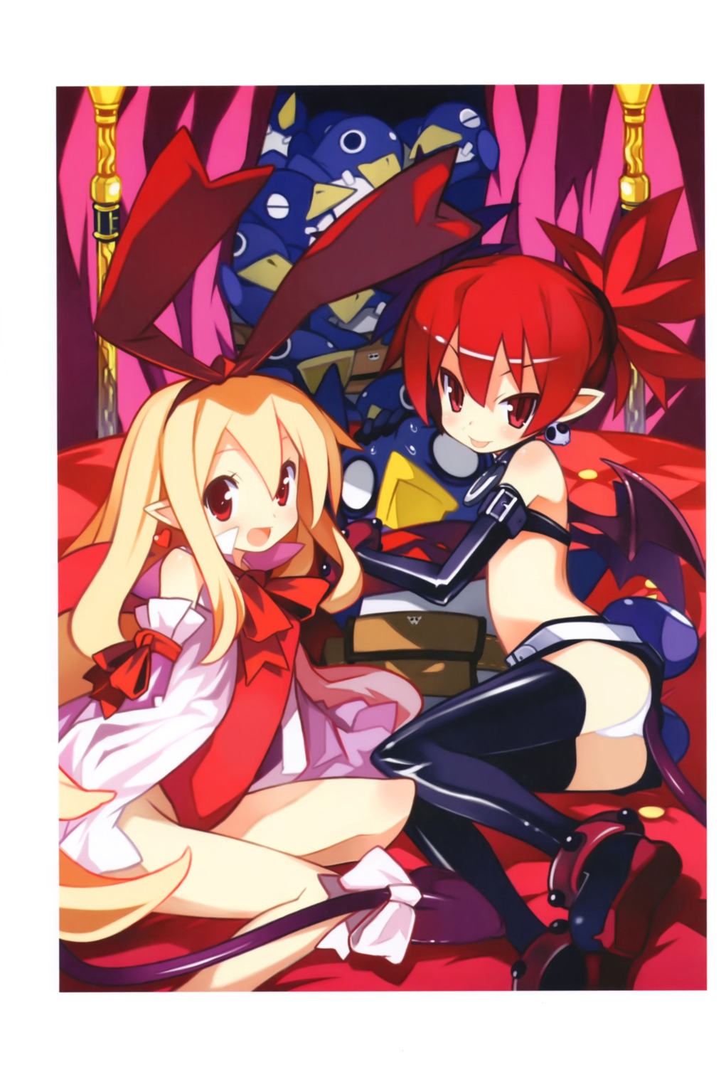 disgaea etna flonne overfiltered pantsu pointy_ears prinny tail thighhighs wings yamamoto_keiji