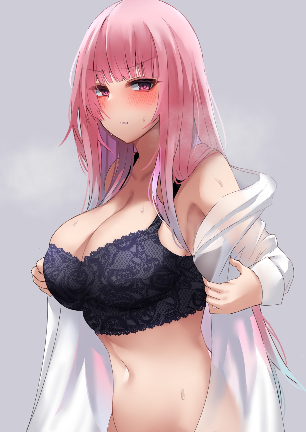 bra hololive hololive_english mori_calliope open_shirt poisonousgas see_through undressing